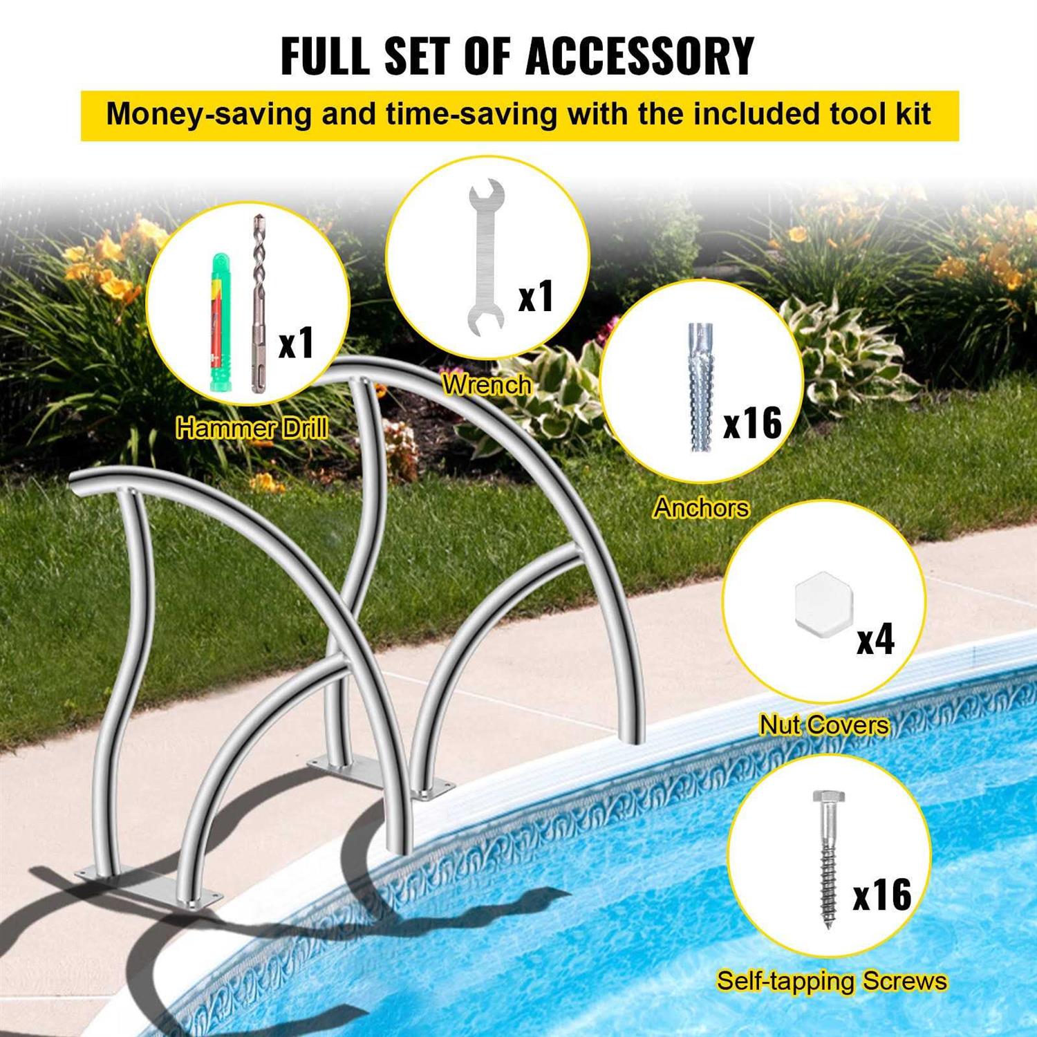 VEVOR Stainless Steel Stair Pool Hand Rail BXGY30X302PCSXI6UV0 - Image 3