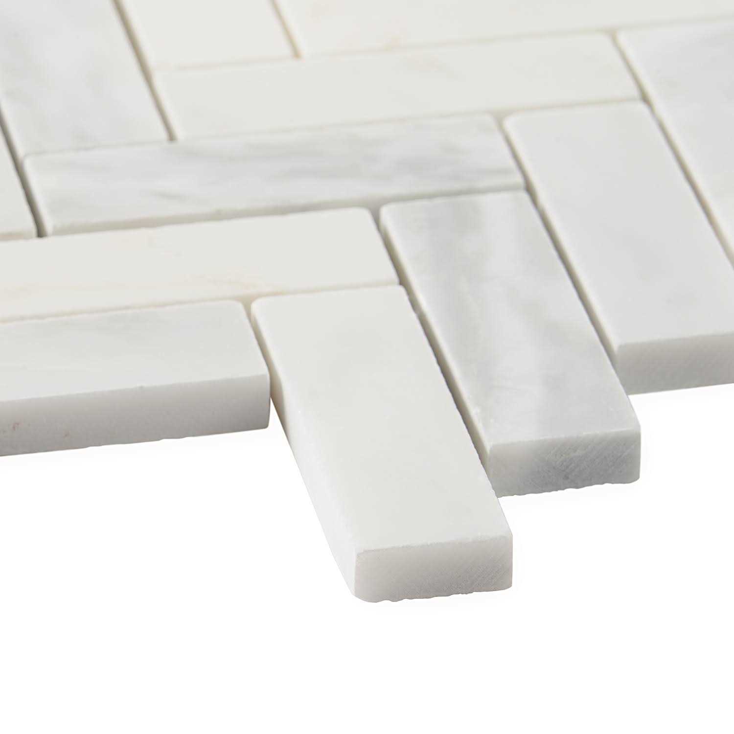 Tilebar Sample-Asian Statuary 1x3 Herringbone Polished Marble Mosaic Tile - Image 3