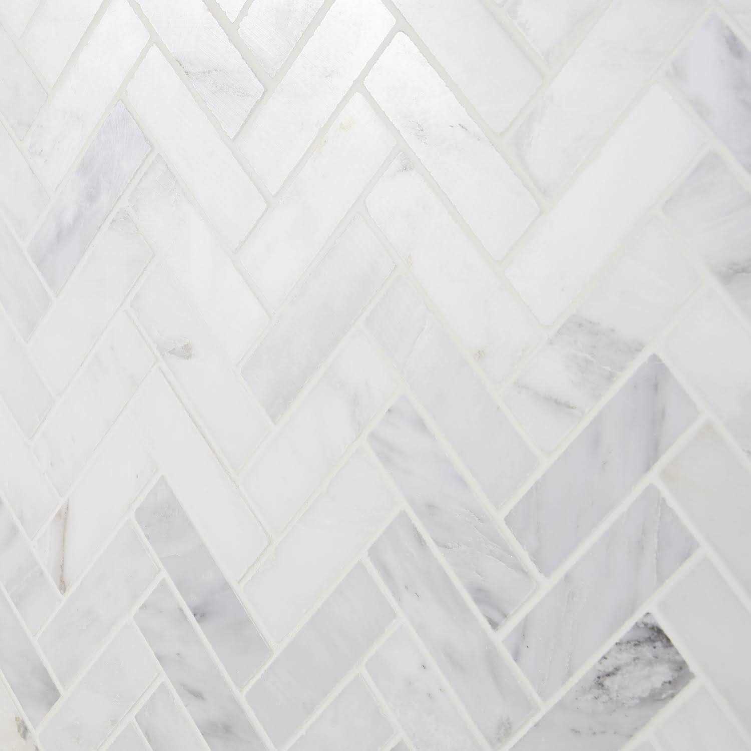 Tilebar Sample-Asian Statuary 1x3 Herringbone Polished Marble Mosaic Tile - Image 4