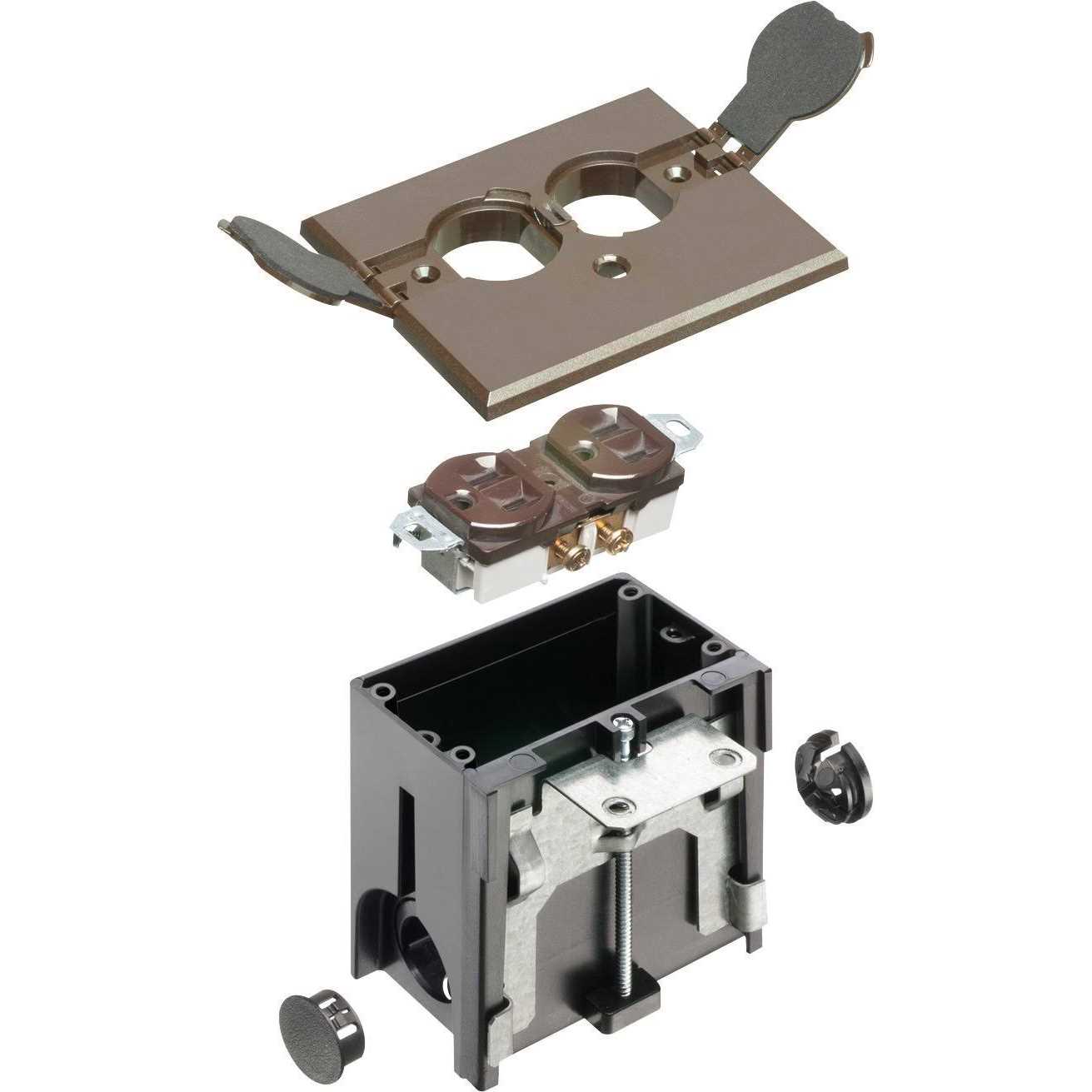 Arlington FLBAF101BR-1 Adjustable Floor Box Kit with Outlet and Flip Plate - Image 4