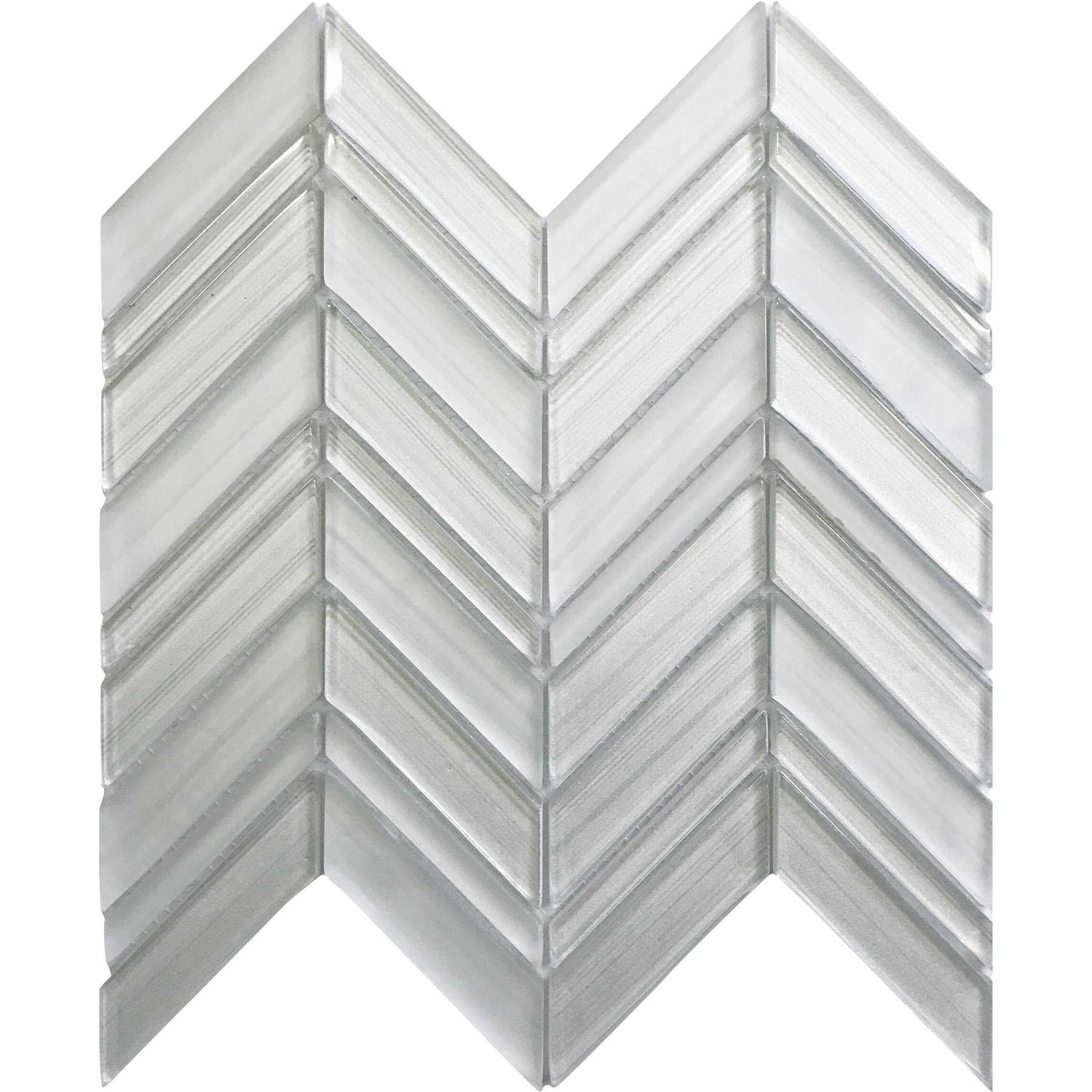 Buy Online 10.4 x 10.4 White Chevron Polished and Honed Glass Mosaic Tile - Image 3