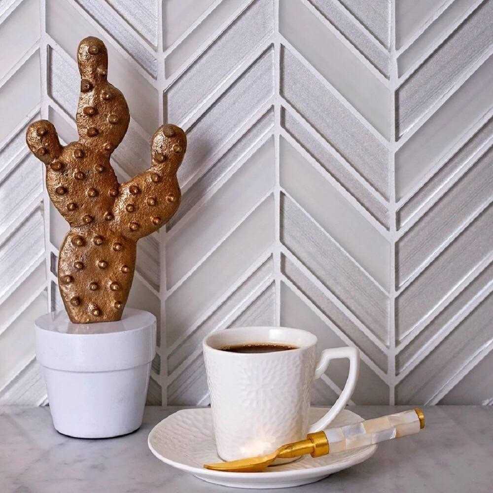 Buy Online 10.4 x 10.4 White Chevron Polished and Honed Glass Mosaic Tile - Image 4