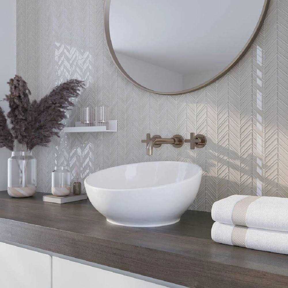 Buy Online 10.4 x 10.4 White Chevron Polished and Honed Glass Mosaic Tile - Image 5