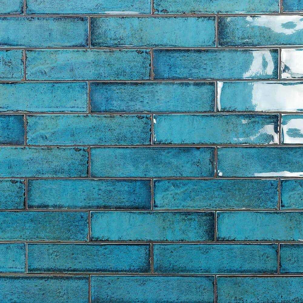 Unbranded Citadel Blue 3-in x 12-in Polished Ceramic Subway Glue Down Wall Tile - Image 3