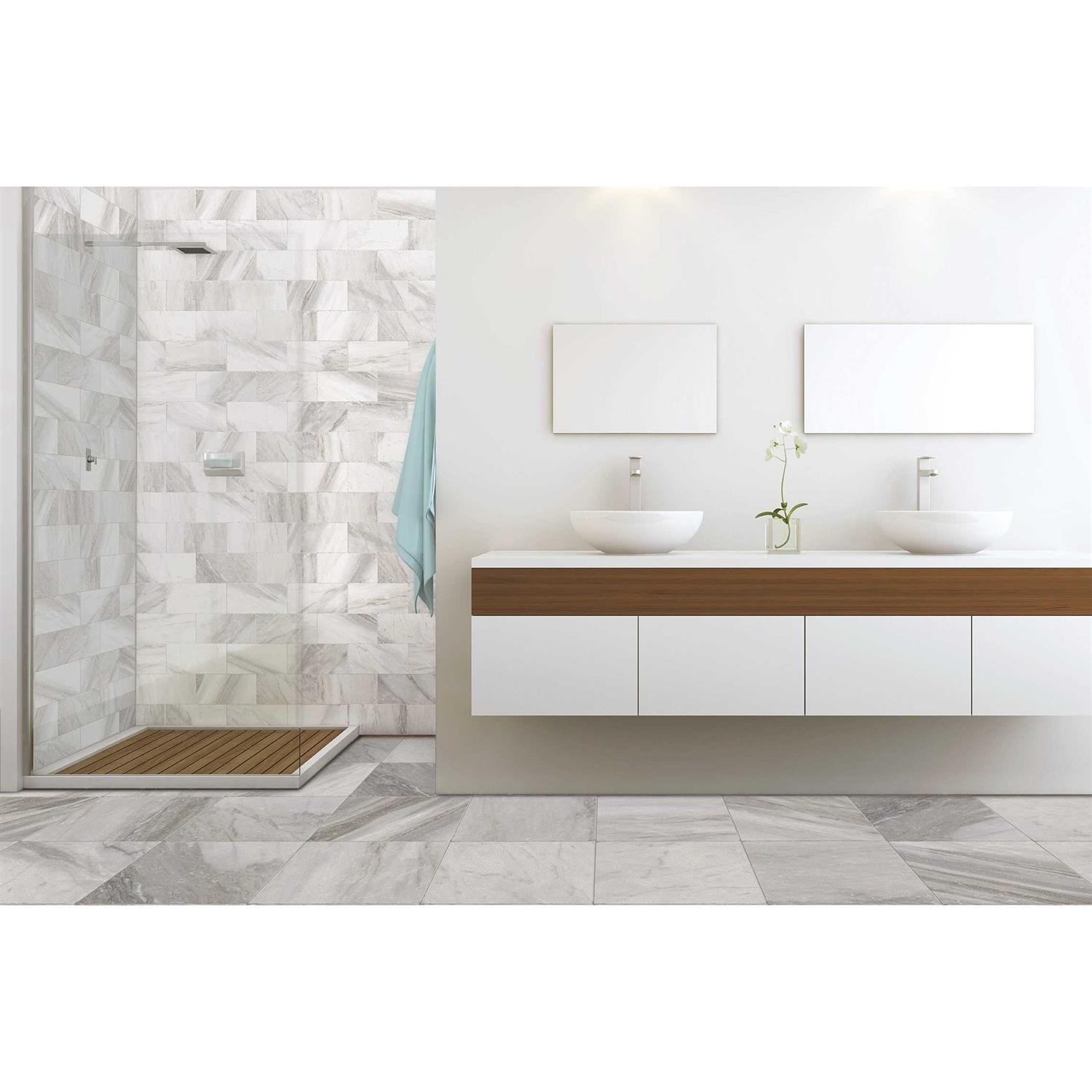 allen + roth Sovereign Stone Pearl 12-in Glazed Porcelain Marble Stone Look Floor and Wall Tile - Image 4