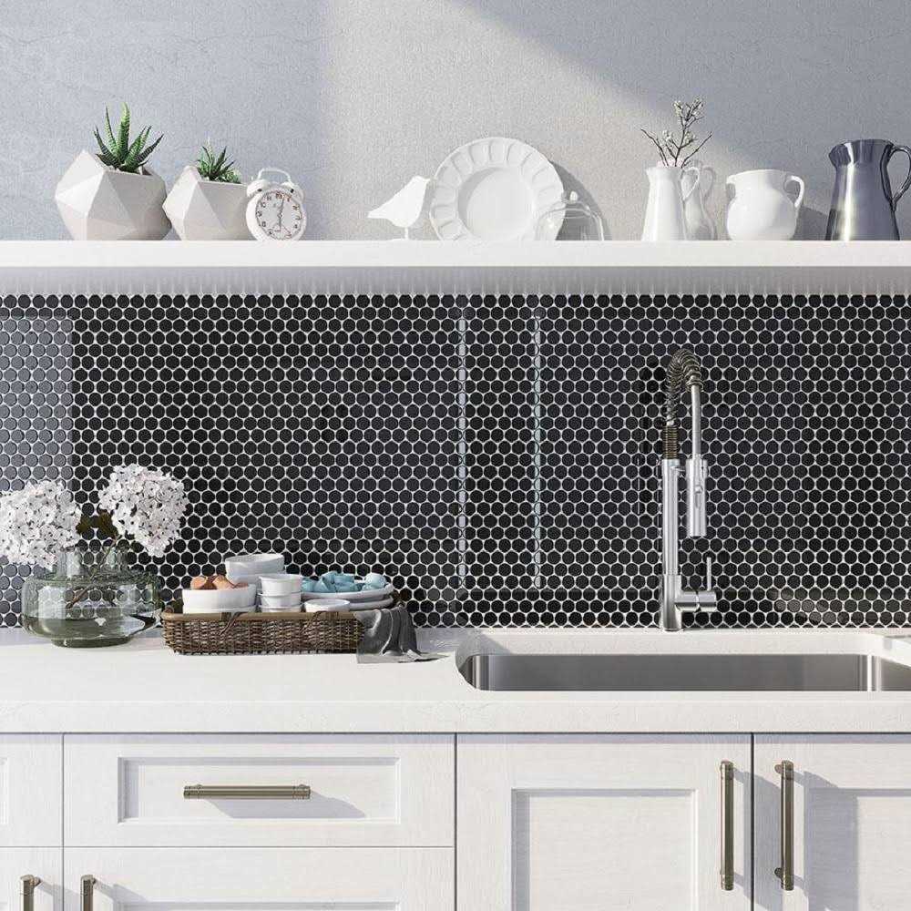 Apollo Tile 5 Pack 12-in x 12 Penny Round Glossy Finished Glass Mosaic Wall and Floor Tile - Image 3