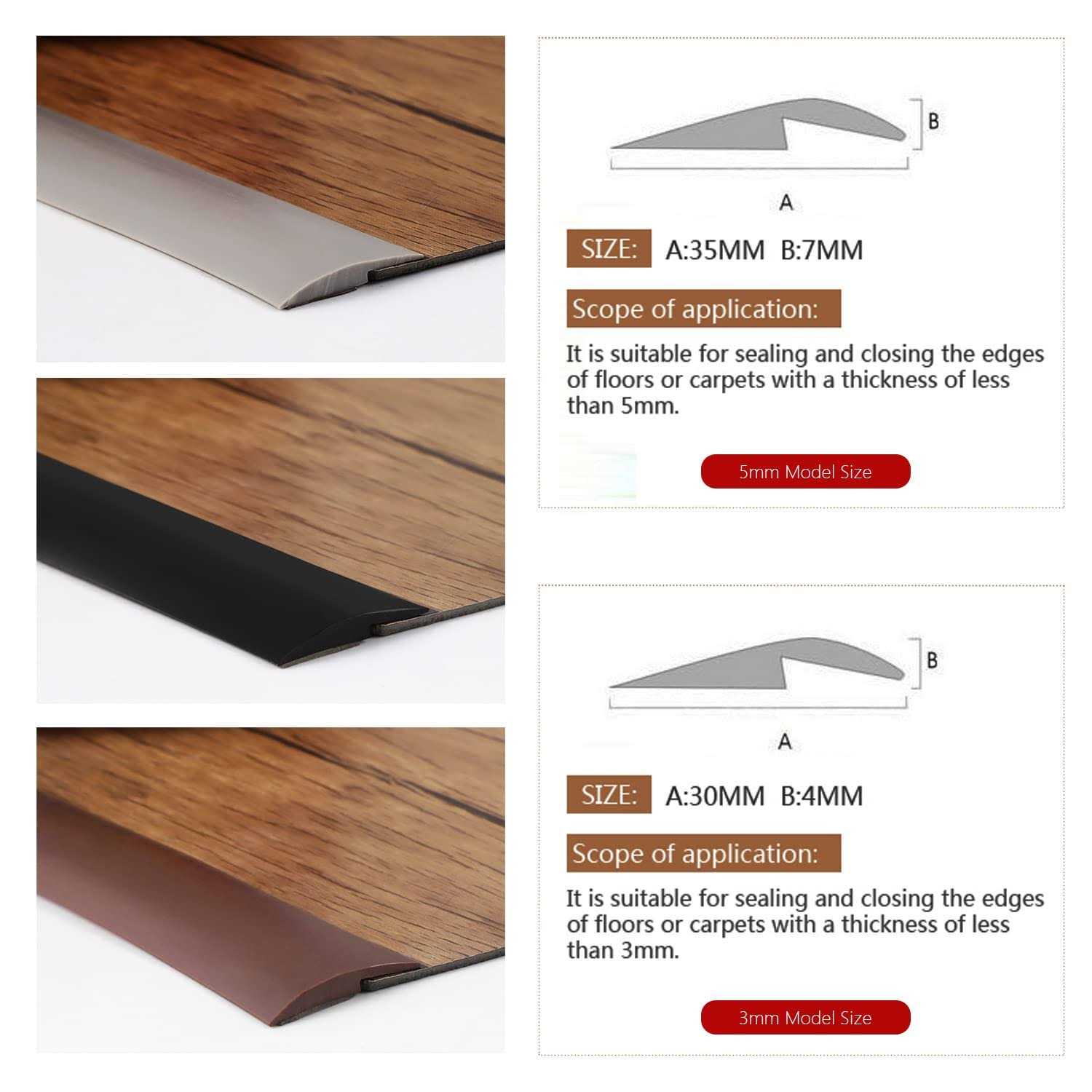 ZEYUE 6.56 FT PVC Carpet & Floor Edging Trim Strip-Threshold Transition Strips-Self Adhesive-Suitable for Threshold Transitions with a Height Less - Image 4