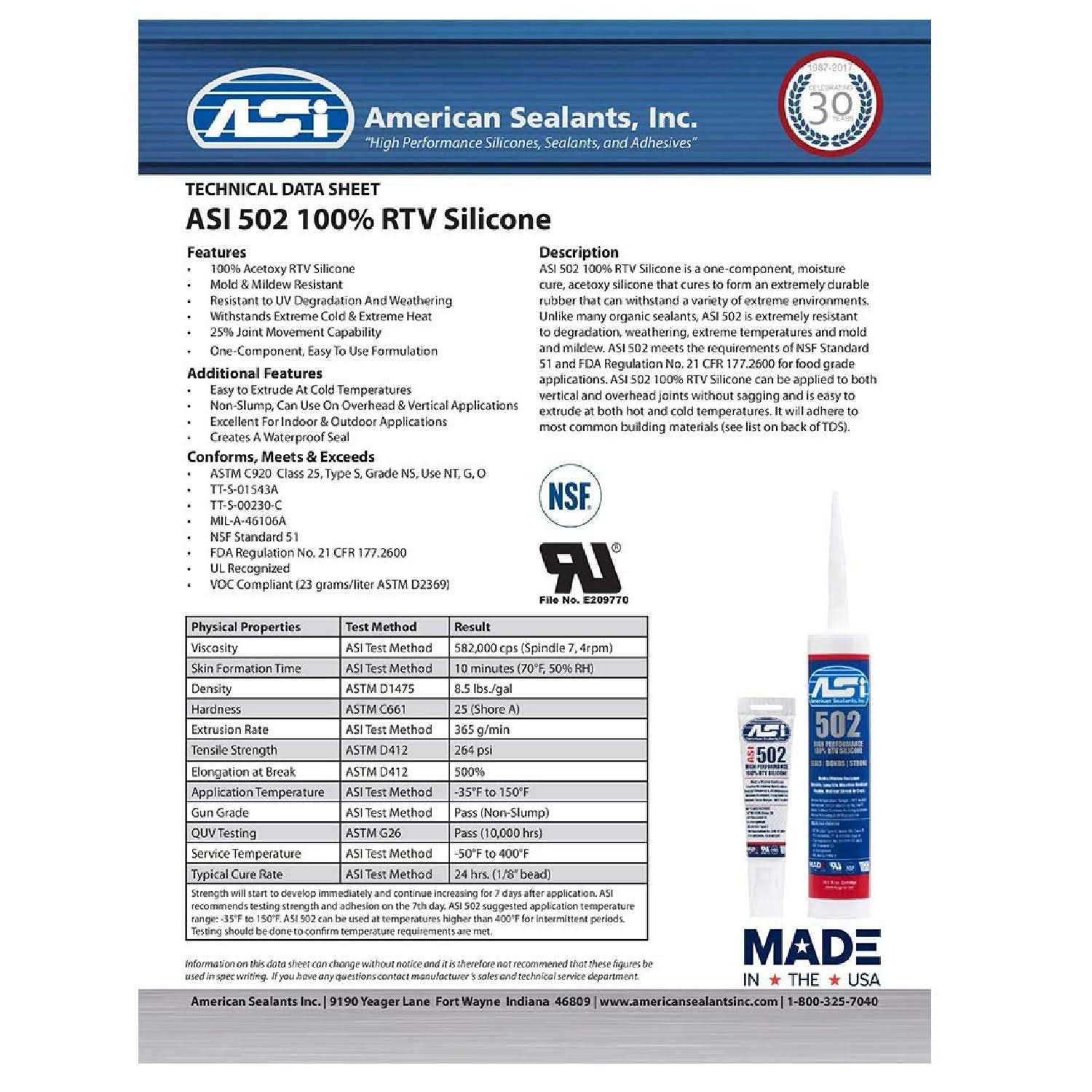 Asi 502 Clear Food Grade 100% RTV Silicone Sealant - Image 4