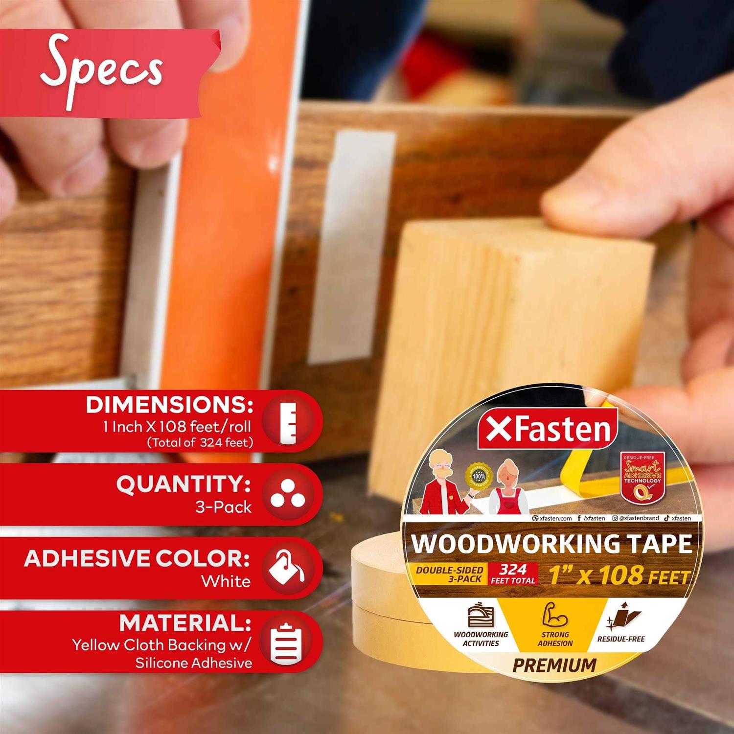 XFasten Double Sided Woodworking Tape 1-Inch by 36-Yards 3-Pack - Image 4