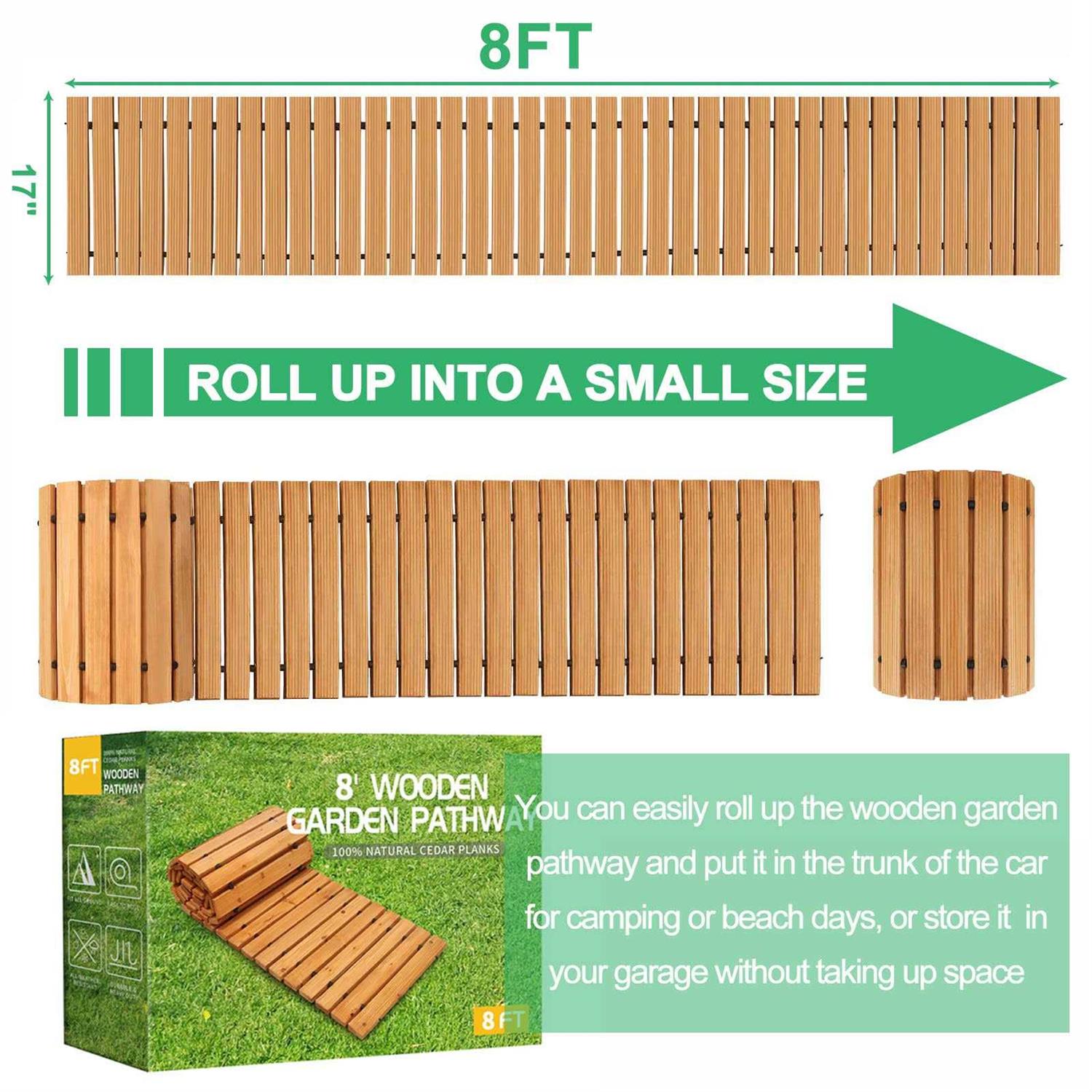 RELIANCER Wooden Garden Pathway,Outdoor Roll Out Cedar Straight Walkway,Patio Path Decorative Garden Boardwalk Walkways,Weather-resistant Roll Up - Image 3
