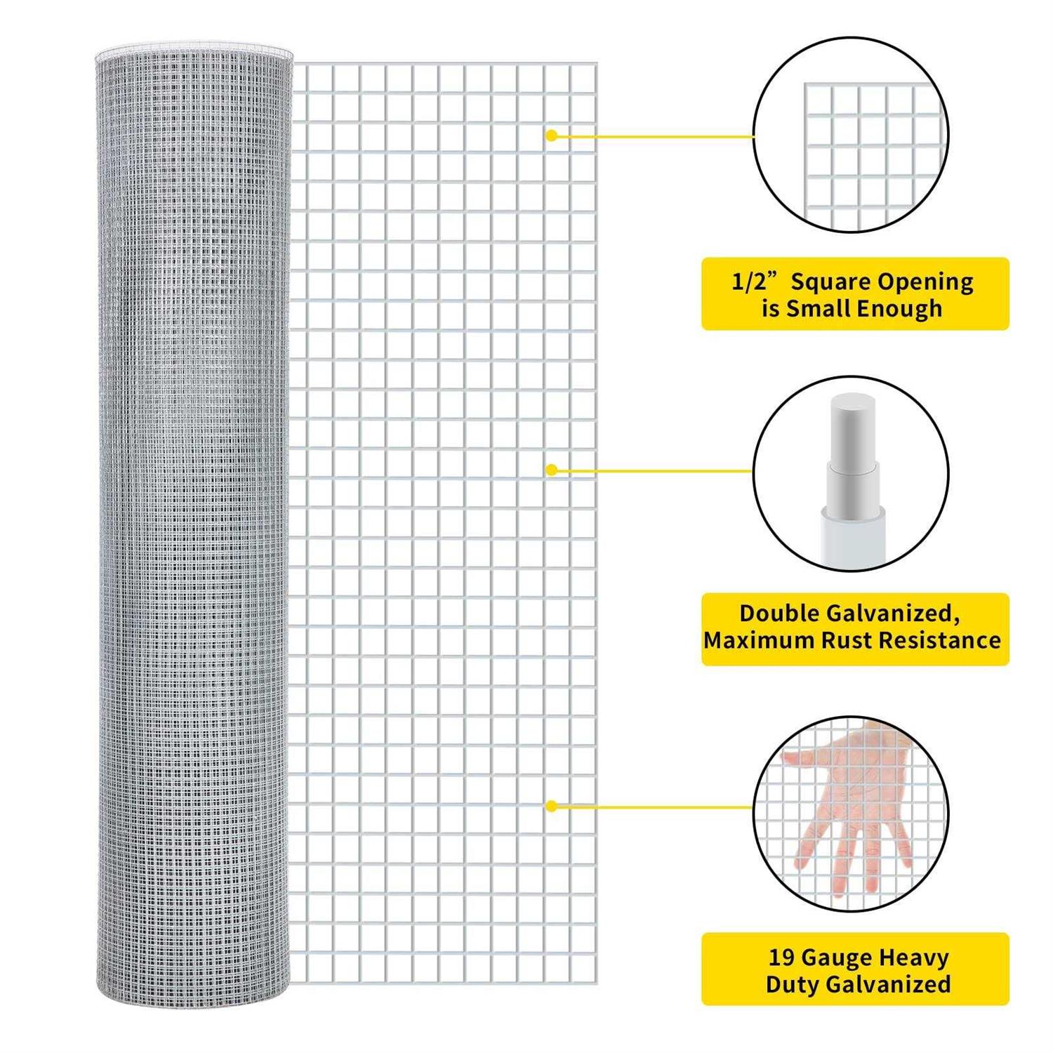 DWALE Hardware Cloth Chicken Wire Mesh Galvanized Wire Mesh 19 Gauge Heavy Duty Galvanized Wire Fence Chicken Fence for Chicken Poultry Coop - Image 3