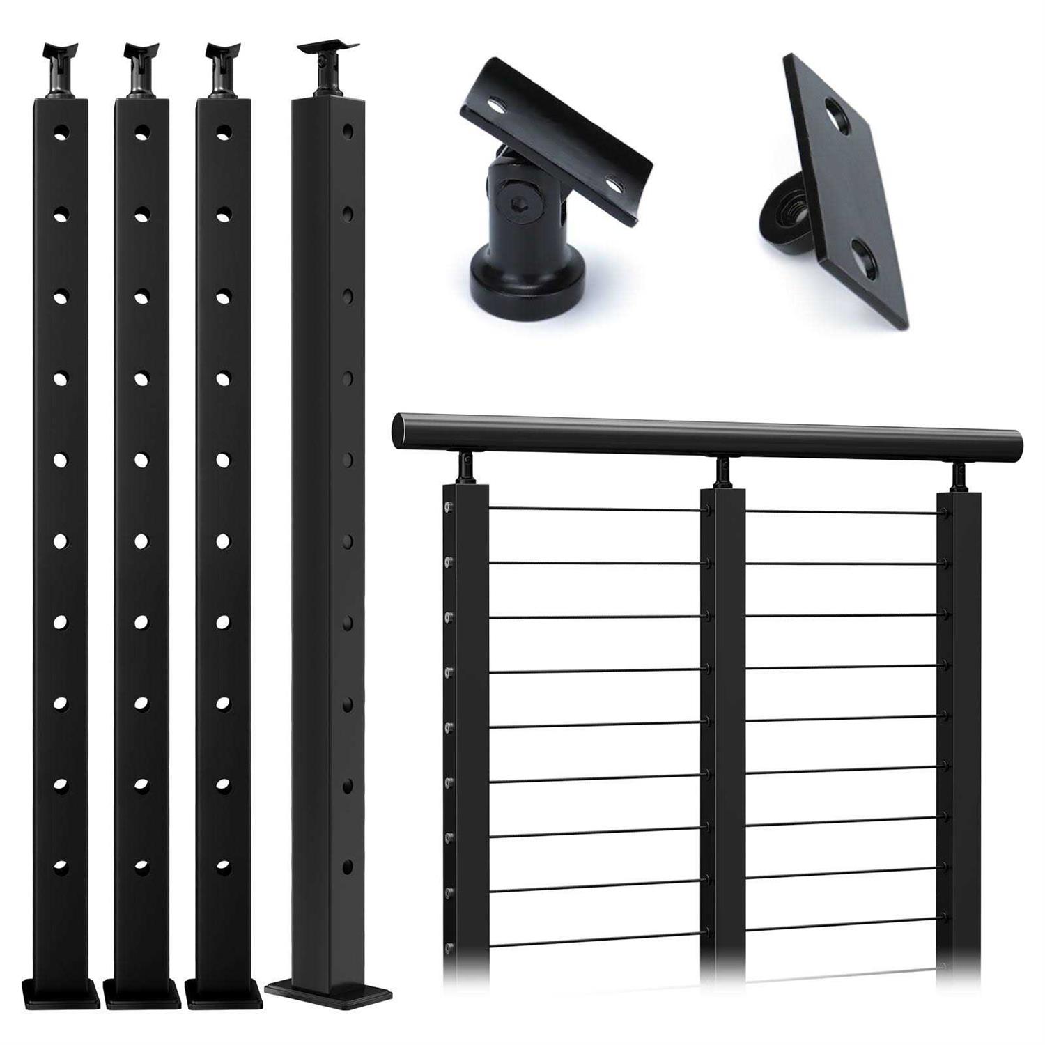 Muzata Level drilled Cable Railing Post 36x2x2 Adjustable Top Level Line Post Top Mount Stainless Steel - Image 3