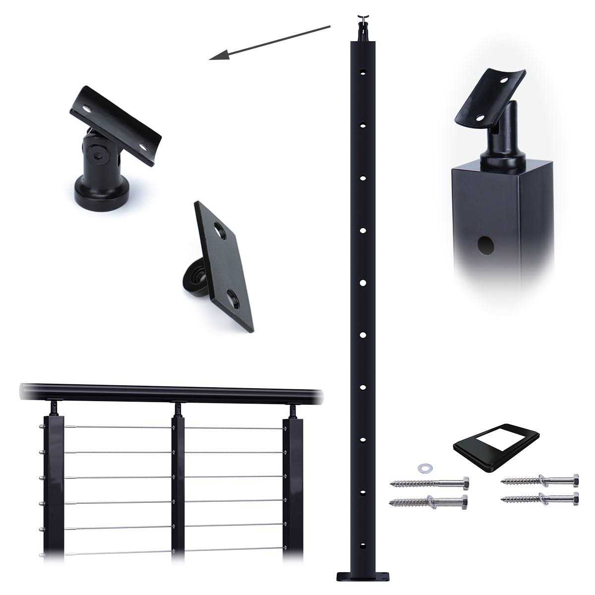 Muzata Level drilled Cable Railing Post 36x2x2 Adjustable Top Level Line Post Top Mount Stainless Steel - Image 5