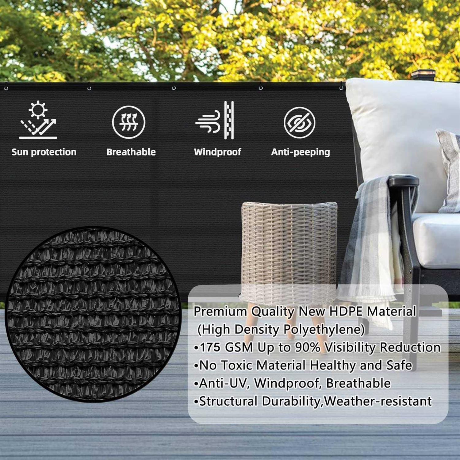 Sunlax 3'x10' Balcony Privacy Screen Fence Windscreen Cover Fabric Shade Netting Mesh Cloth With Grommets Uv Protection for Patio - Image 5