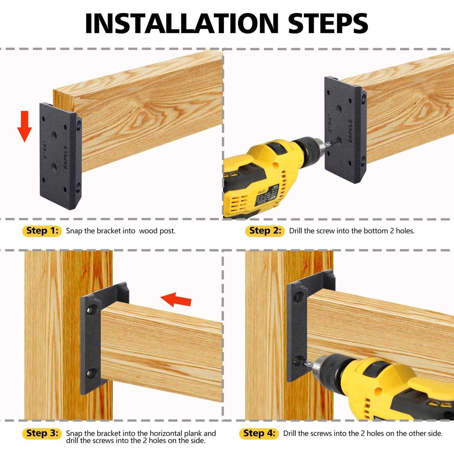 Eapele 20pcs Deck Railing Brackets Connectors with 120pcs Wood Screws - Image 3