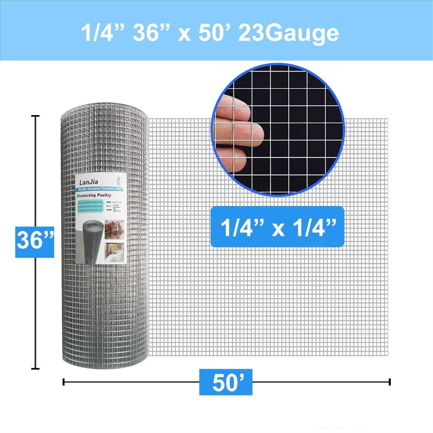 LAN JIA 1/4 Hardware Cloth 36inch x 50foot 23 Gauge Hot Dip Galvanized After Welding Chicken Wire Mesh Roll Galvanized Wire Mesh Roll Garden Fencing - Image 3