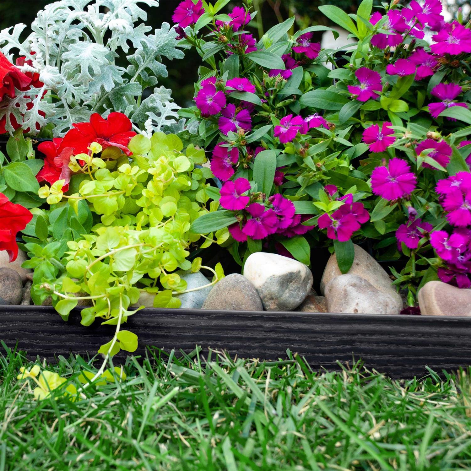 EasyFlex Tall Wall No-Dig Landscape Edging with Anchoring Spikes 2.5 in. Tall Straight Top Plastic Garden Border with Woodgrain Texture - Image 4