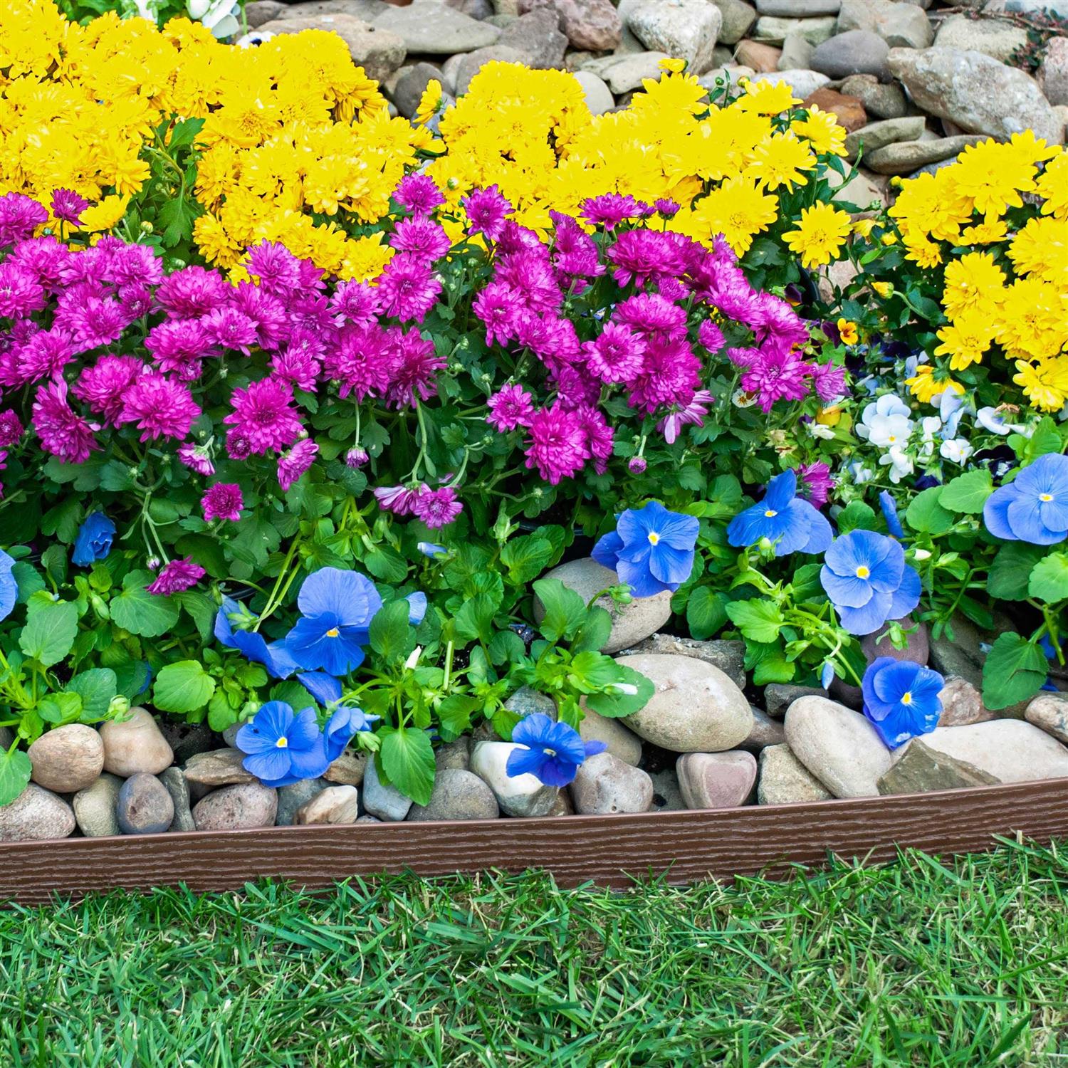 EasyFlex Tall Wall No-Dig Landscape Edging with Anchoring Spikes 2.5 in. Tall Straight Top Plastic Garden Border with Woodgrain Texture - Image 3