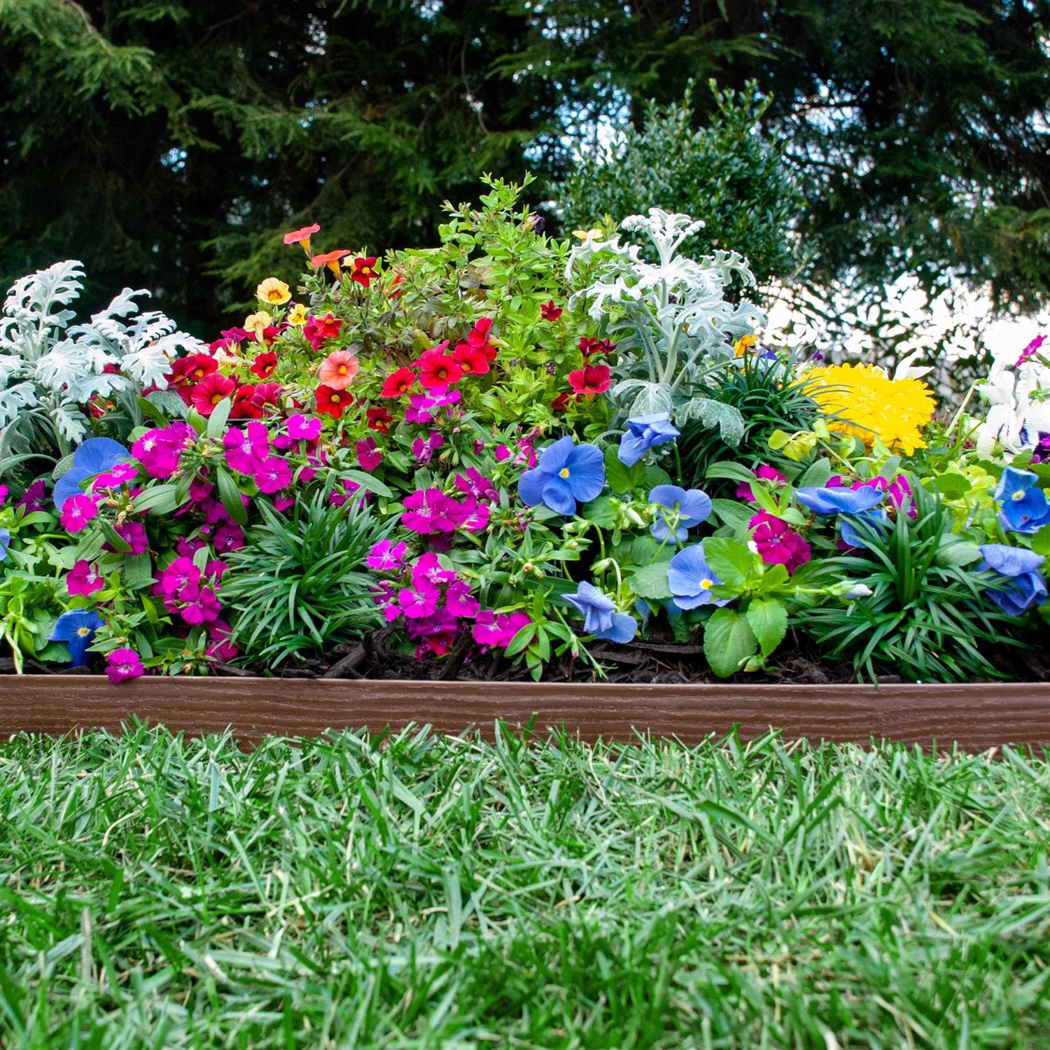 EasyFlex Tall Wall No-Dig Landscape Edging with Anchoring Spikes 2.5 in. Tall Straight Top Plastic Garden Border with Woodgrain Texture - Image 4