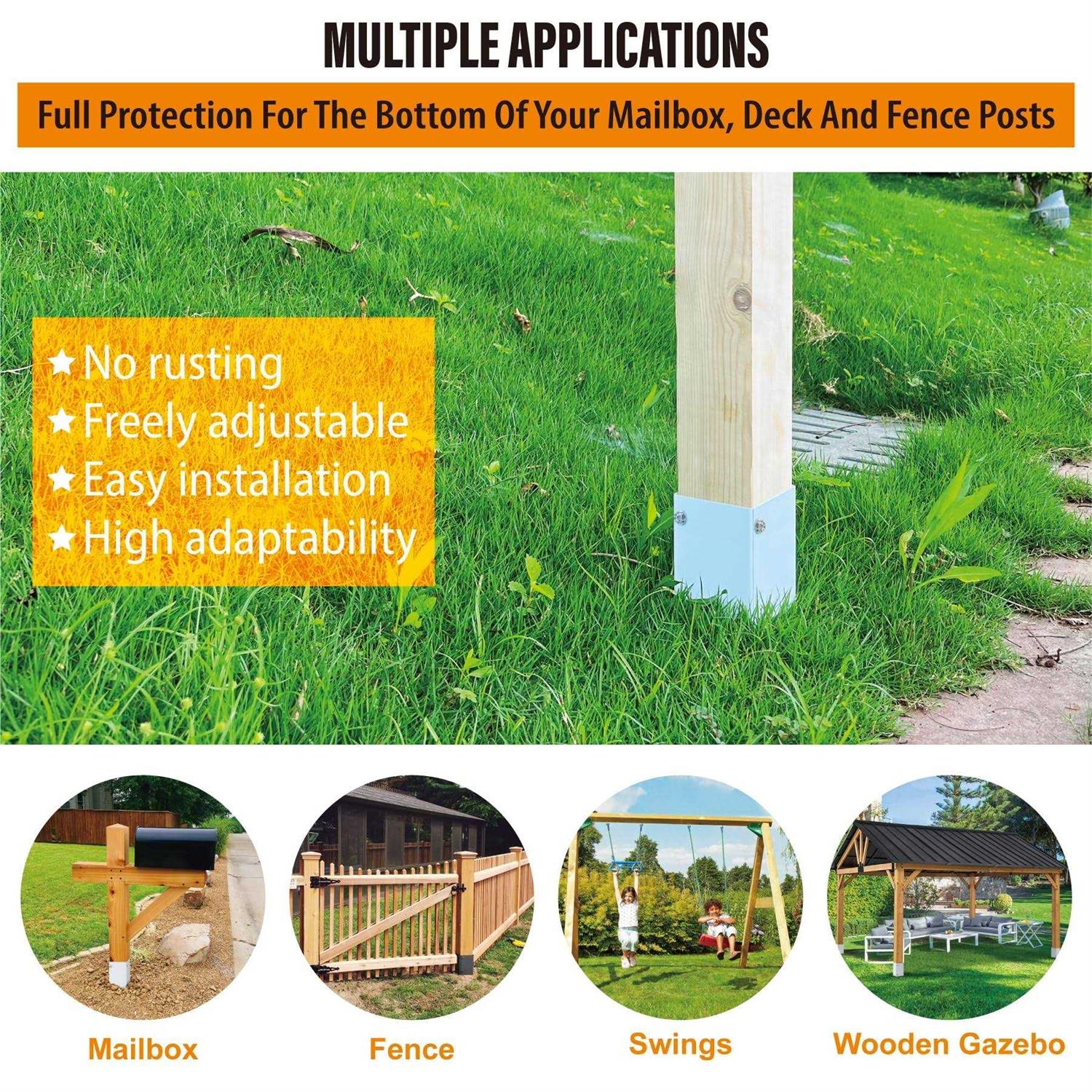 WOCEPU Stainless Steel Adjustable Post Protector, Protects Wooden Mailboxes and Fences from Lawnmower and rain Damage - Image 4
