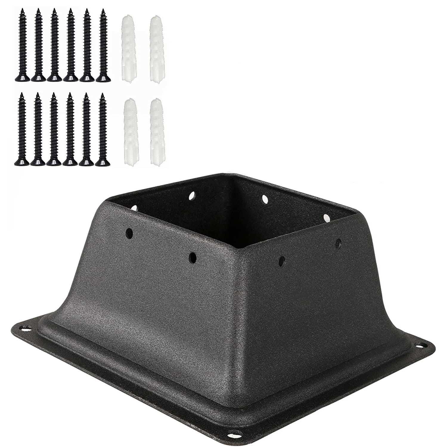 SPACEEUP 4x4 Post Base Black Square Brackets Internal Size 3.5 x 3.5 Inch Heavy Duty Steel Deck Post Base Cover Fit for 4 x 4 Standard Wood - Image 3