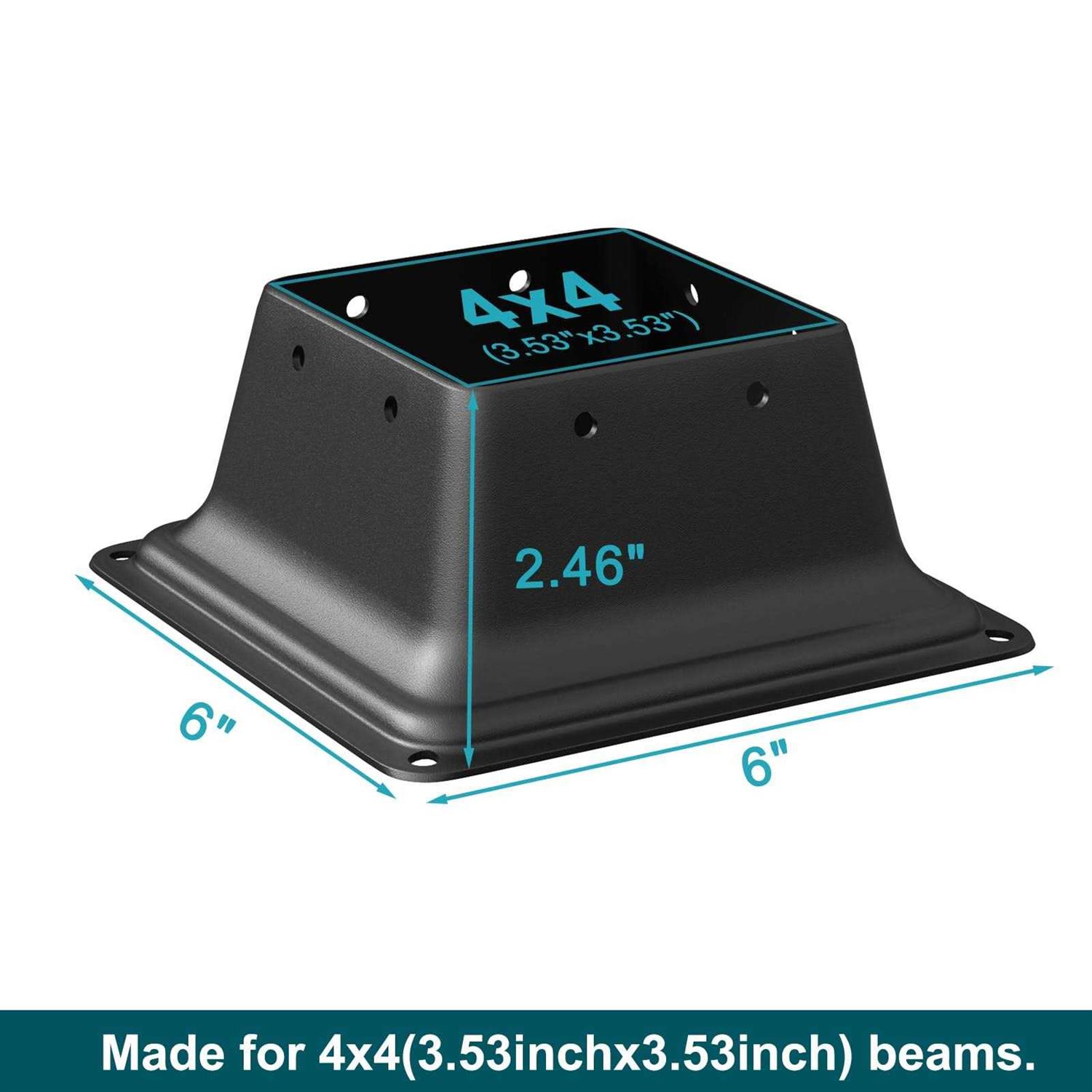 SPACEEUP 4x4 Post Base Black Square Brackets Internal Size 3.5 x 3.5 Inch Heavy Duty Steel Deck Post Base Cover Fit for 4 x 4 Standard Wood - Image 5