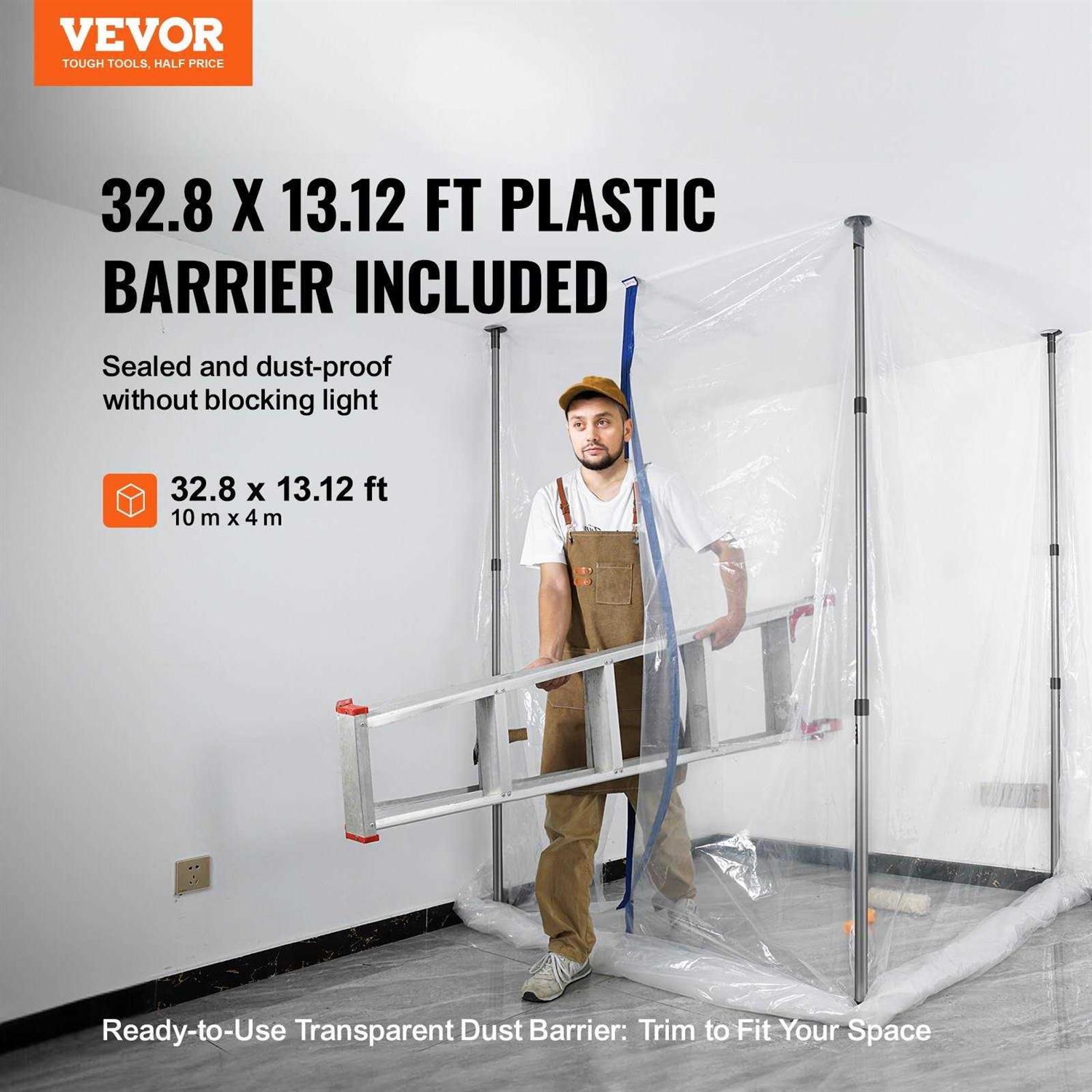VEVOR Dust Barrier Poles Spring Barrier Loaded Poles Dust Barrier System with 4 Telescoping Poles Magnetic Zipper Carry Bag and 32.8x13.12 Ft - Image 3