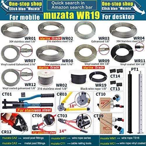 MUZATA 1/8 Black Wire Rope T316 Stainless Steel Marine Grade for Indoor Interior Cable Railing Aircraft Stair Deck Fencing 7x7 Strand DIY - Image 4