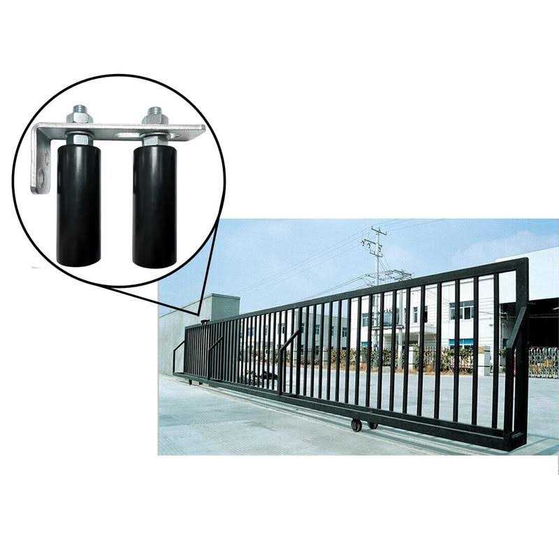 Mageway Universal Slide Gate Guide Roller 4 Black L Rear Post Bracket Adjustable Dual Nylon Rollers Gate Support Assembly for Sliding Rolling Gates - Image 5