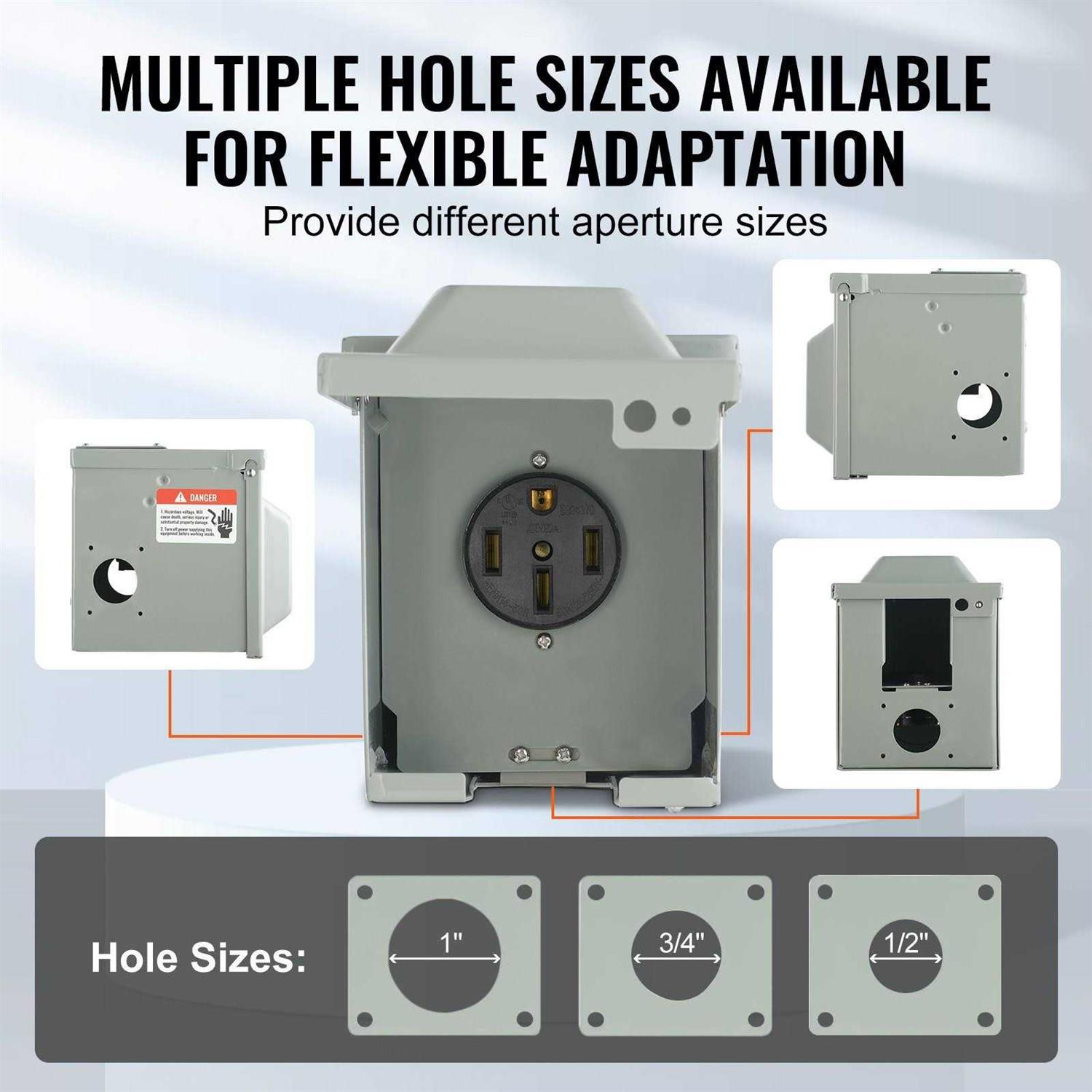 VEVOR 50 Amp RV Power Outlet Box 125/250 Volt Enclosed Lockable Outdoor RV Receptacle Box NEMA 14-50R Weatherproof Electrical Panel for RV Camper - Image 3