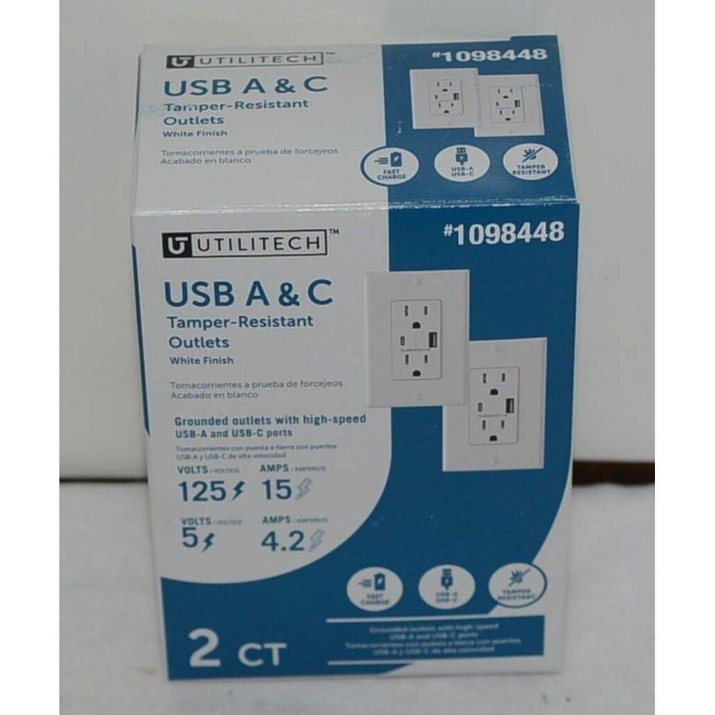 Utilitech 4.2 Amp Type A & Type C USB Wall Charger With15 Amp Duplex Tamper Resistant Wall Plate Outlet R1615D42AC - Image 5