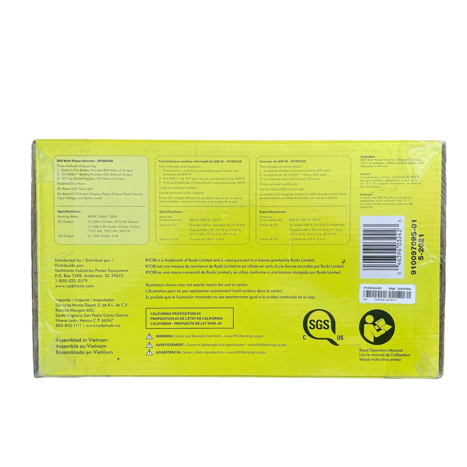 RYOBI ONE+ 18V 800-Watt Max 12V Automotive Power Inverter with Dual USB Ports - Image 3