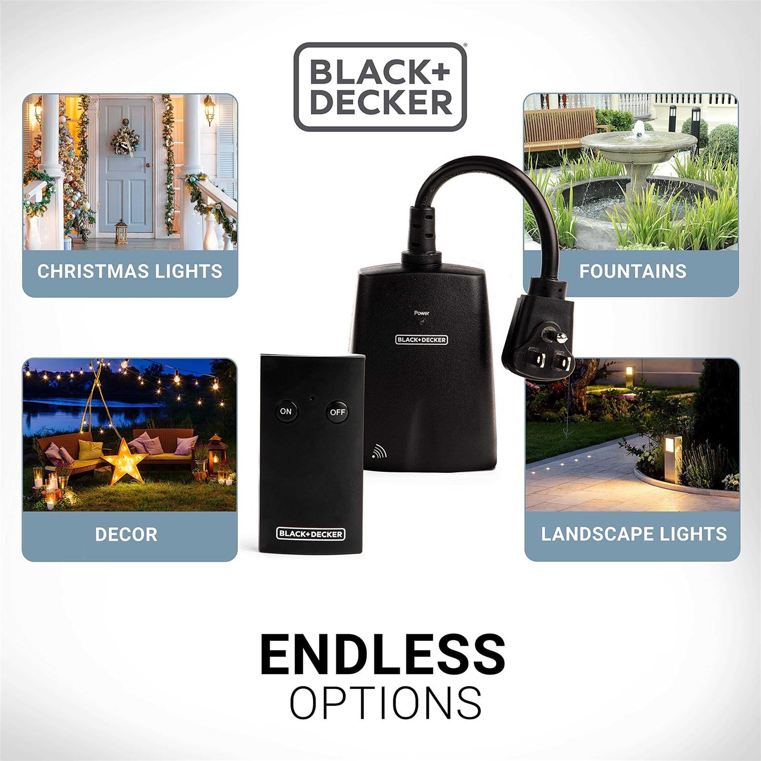 BLACK+DECKER Outdoor Wireless Outlet with Remote 2 Grounded Outlets Remote Light Switches BDXPA0010 - Image 5