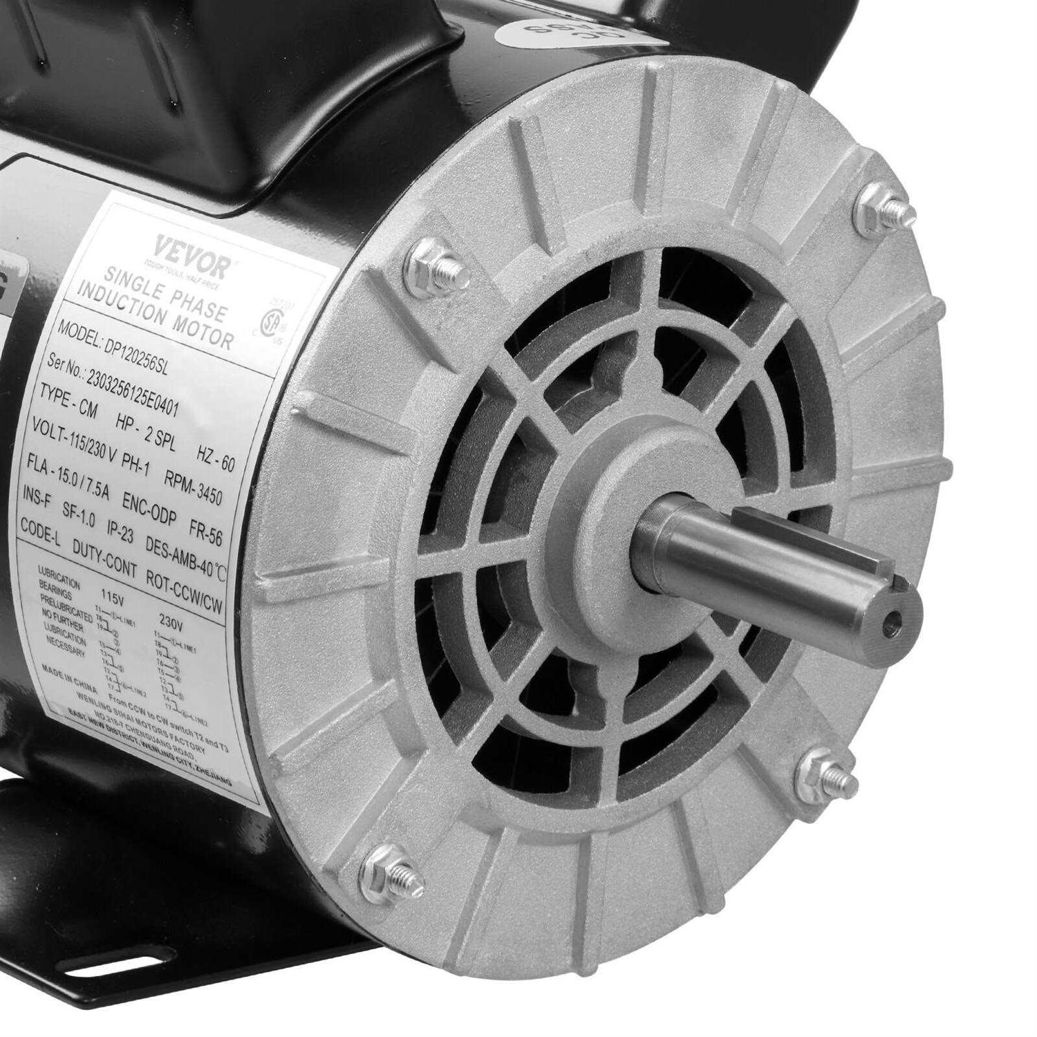 VEVOR Air Compressor Motor 2HP SPL 5/8 in. Keyed Shaft Electric Motor Single Phase 115/230V 15/7.5A 56HZ Frame CW/CCW Rotation DXKYJDJLODP2H57NLV7 - Image 3