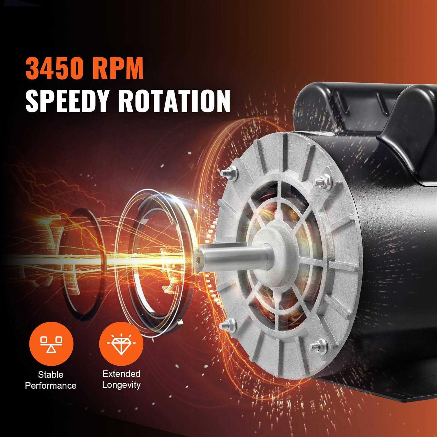 VEVOR Air Compressor Motor 2HP SPL 5/8 in. Keyed Shaft Electric Motor Single Phase 115/230V 15/7.5A 56HZ Frame CW/CCW Rotation DXKYJDJLODP2H57NLV7 - Image 5