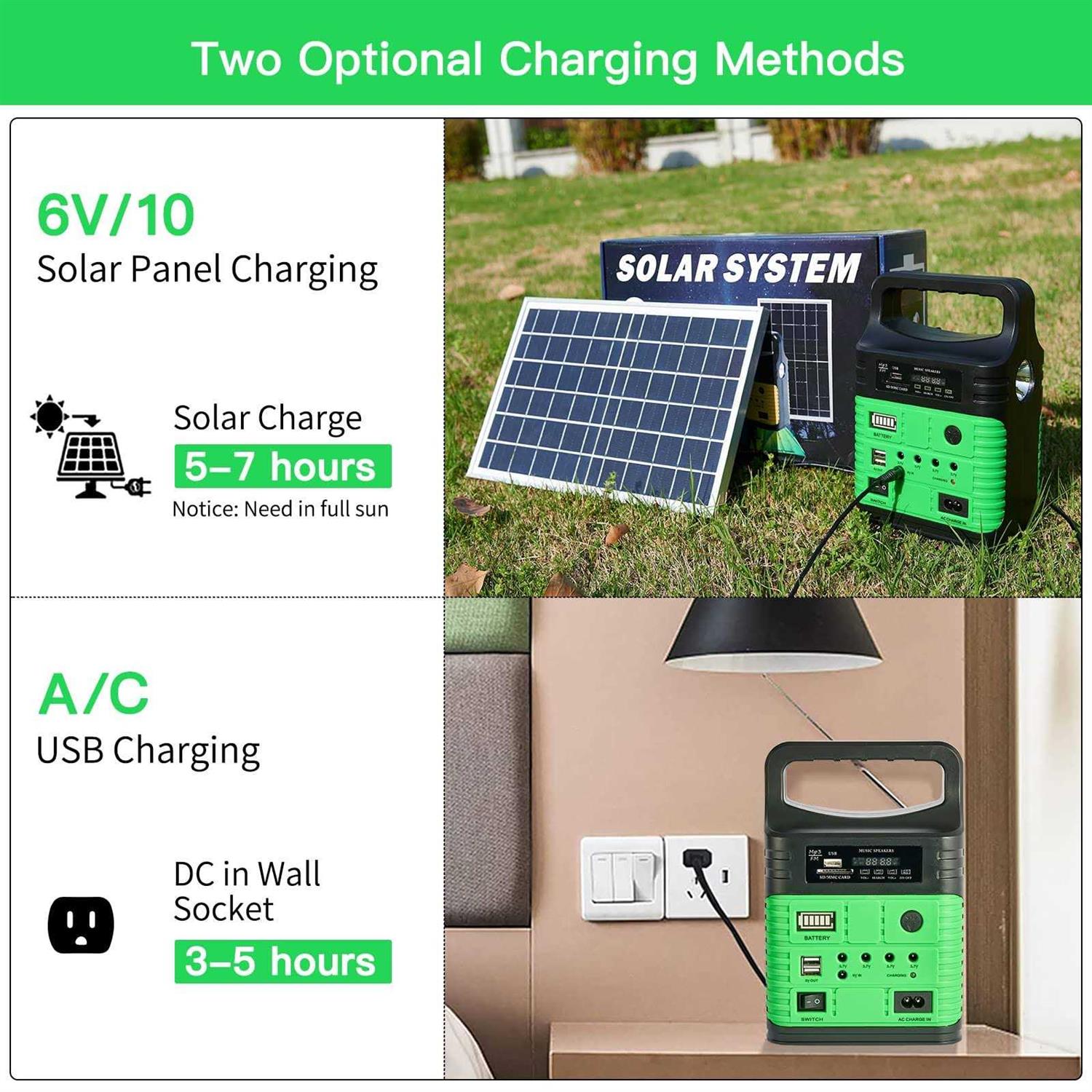 UPEOR Solar Generator Portable Power Station 8000mAh Solar Power Generator with Solar Panel,MP3&FM Radio,Bluetooth,3 Sets LED Li - Image 3