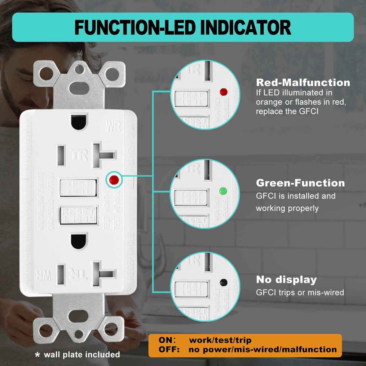 Ucomen Decorator GFCI Receptacle with LED Indicator Tamper Resistant - Image 4