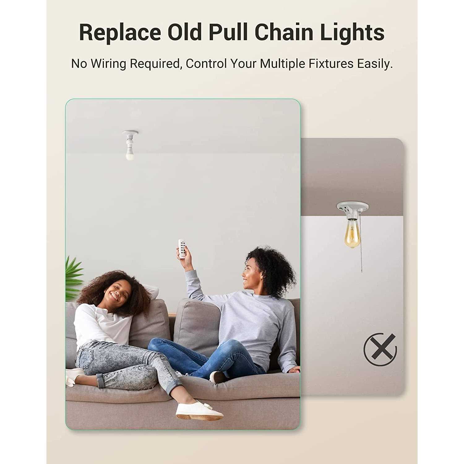 DEWENWILS Remote Control Lamp Light Bulb Socket E26/e27 Base for Pull Chain Light Fixture - Image 3