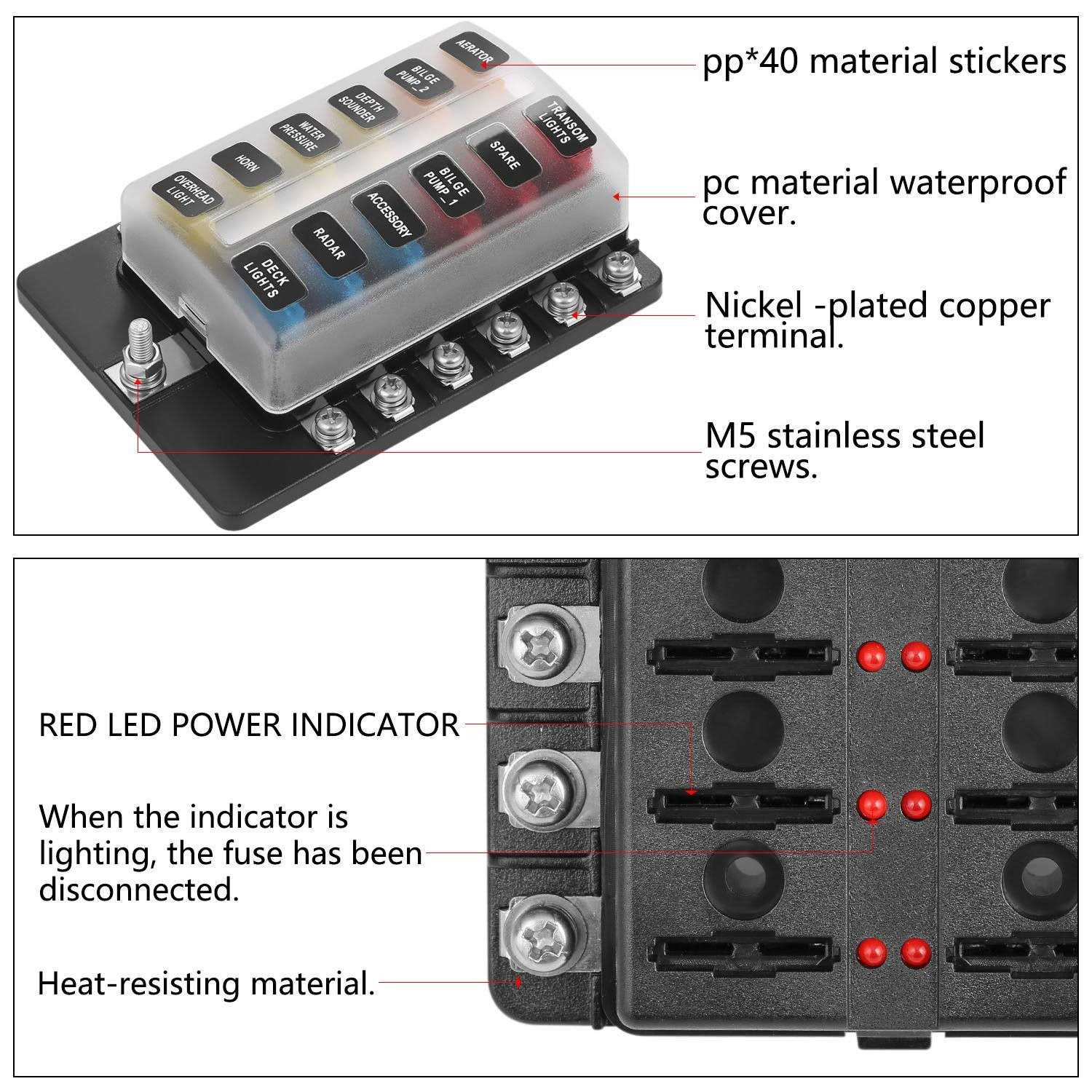 Blade Fuse Block Box Holder 12 Way with LED Indicator for Blown Fuse Suitable for Automotive Marine Boats Weiruixin - Image 4