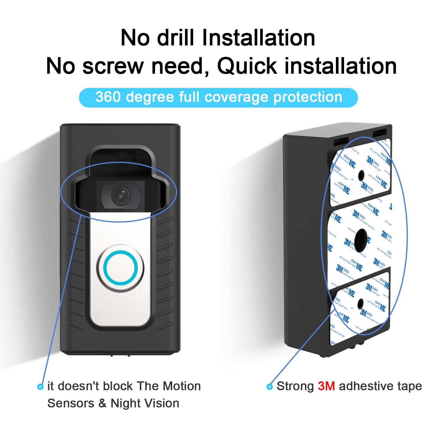 BFYTN Adhesive Mount Compatible with for Video Doorbell No-Drill Mounting Bracket Cover Holder Not Block Doorbell Sensor - Image 4