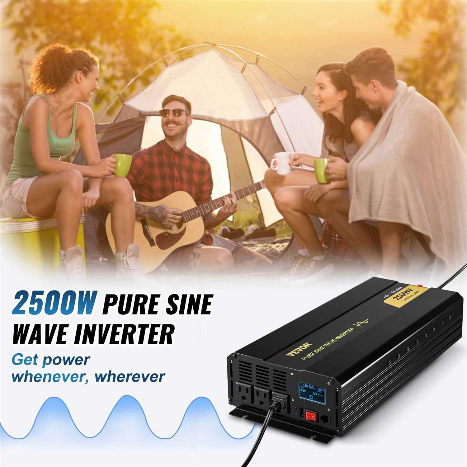 VEVOR Pure Sine Wave Inverter 2500 Watt Power Inverter DC 12V to AC 120V Car Inverter with USB Port LCD Display and Remote Controller Power - Image 3