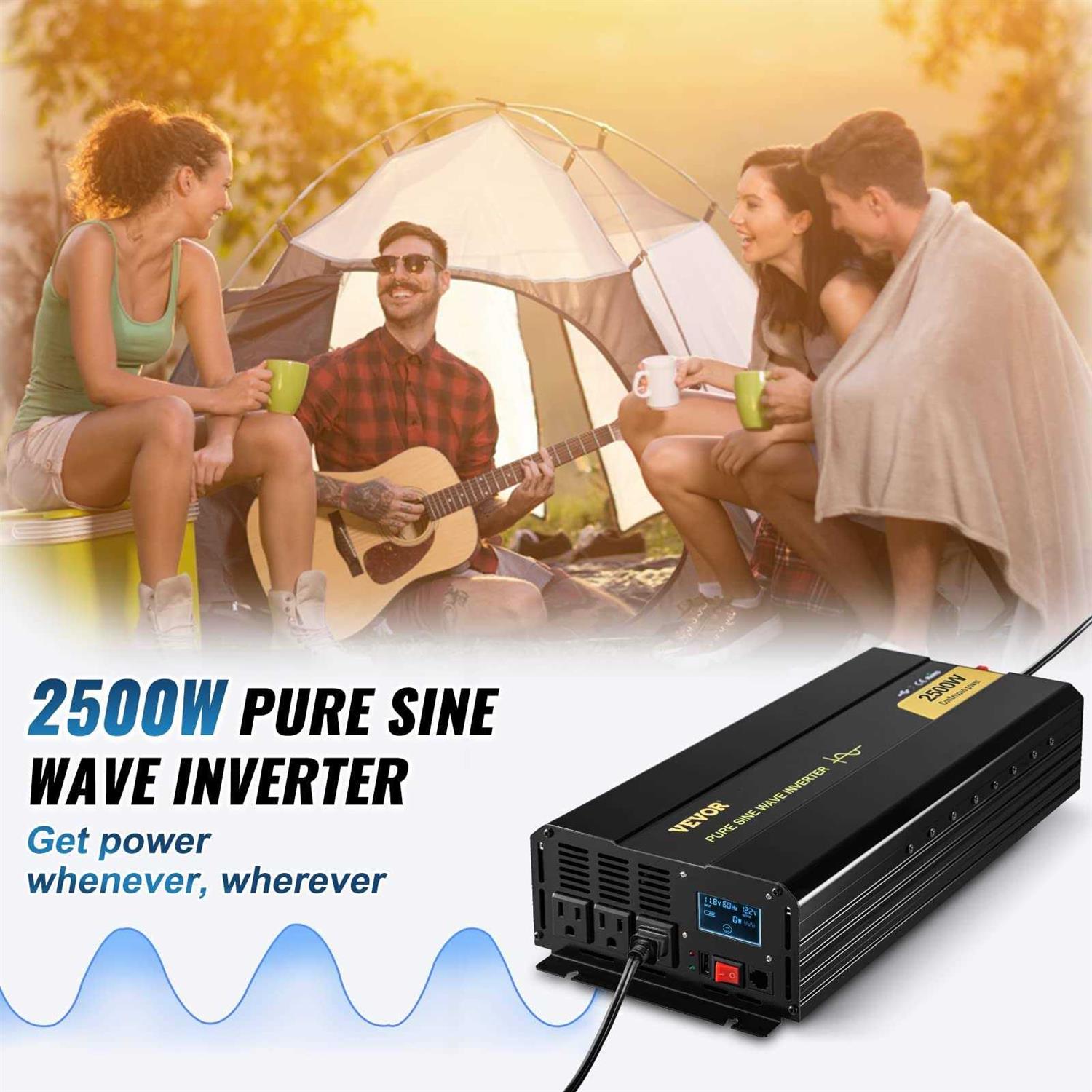 VEVOR Pure Sine Wave Inverter 2500 Watt Power Inverter DC 12V to AC 120V Car Inverter with USB Port LCD Display and Remote Controller Power - Image 5