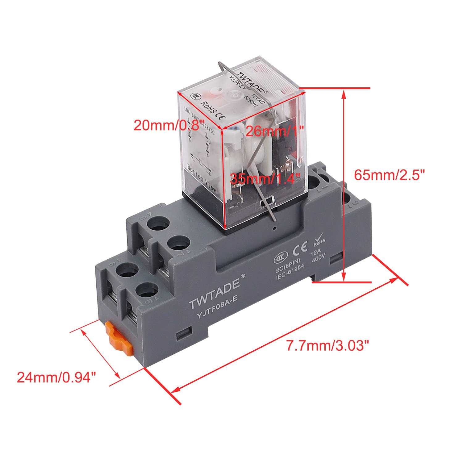 TWTADE 10A Coil Electromagnetic Power Relay 8 Pins 2DPT 2NO+2NC with Indicator Light and Socket Base -YJ2N-LY - Image 3