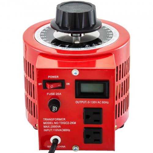 VEVOR Variable Transformer 2000VA 60Hz Adjustable AC Power Output Supply 0-Volt to 130-Volt Regulator with Universal Plug Hole - Image 3