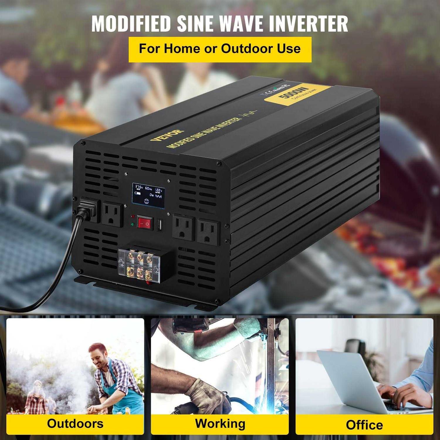 VEVOR Power Inverter 5000W Modified Sine Wave Inverter Dc 12V to Ac 120V Car Converter with Lcd Remote Controller Led Indicator Ac Outlets Inverter ZXNB5KW12-120NSRIV9 - Image 4
