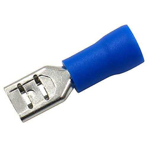 Baomain Blue Female Insulated Spade Wire Connector 3/16'' Electrical Crimp Terminal 16-14 AWG 4.8 x 0.5mm FDD2-187 Pack of 100 - Image 3