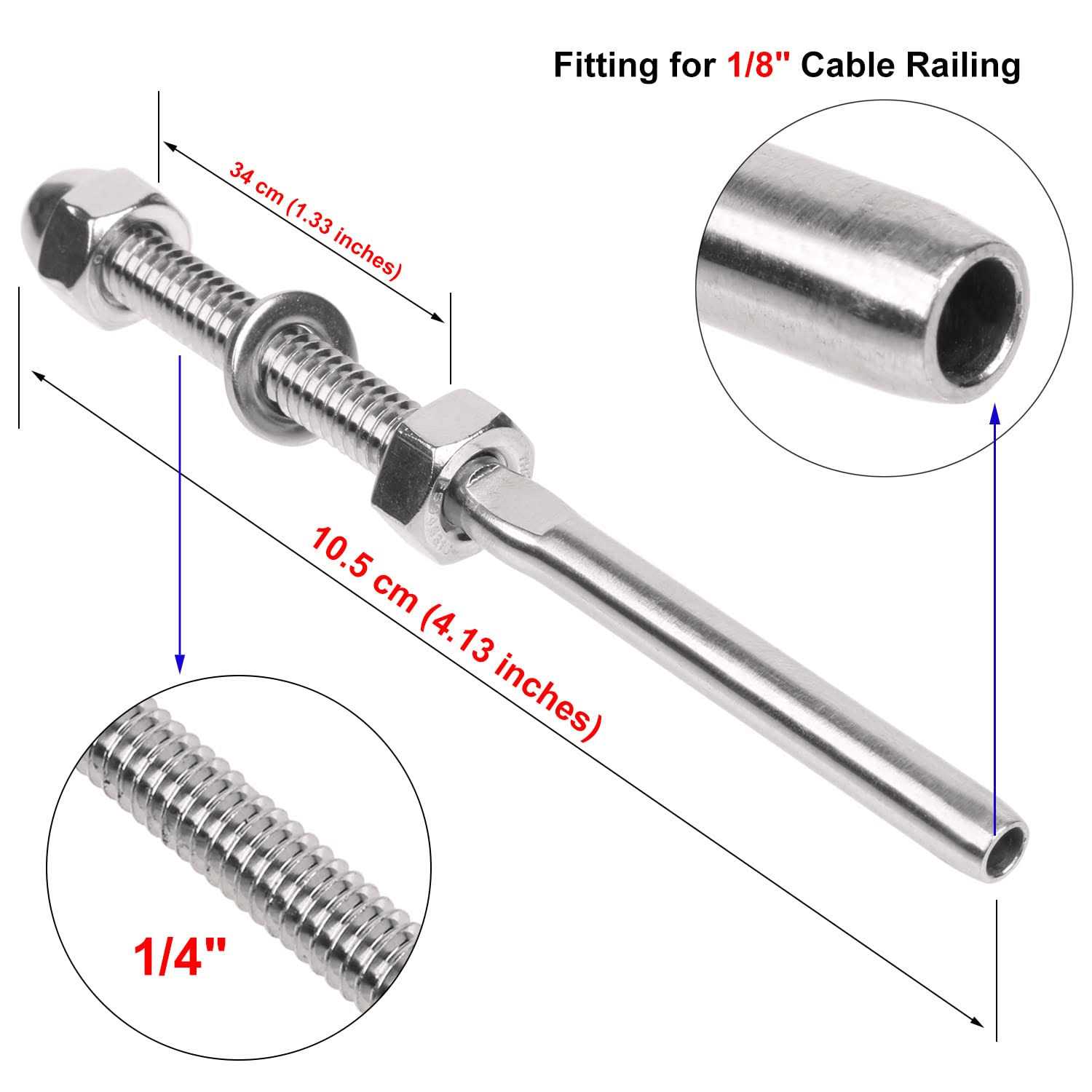 BLIKA 50 Pack Cable Railing Swage Threaded Stud Tension End Fitting Terminal Deck Cable Railing - Image 3