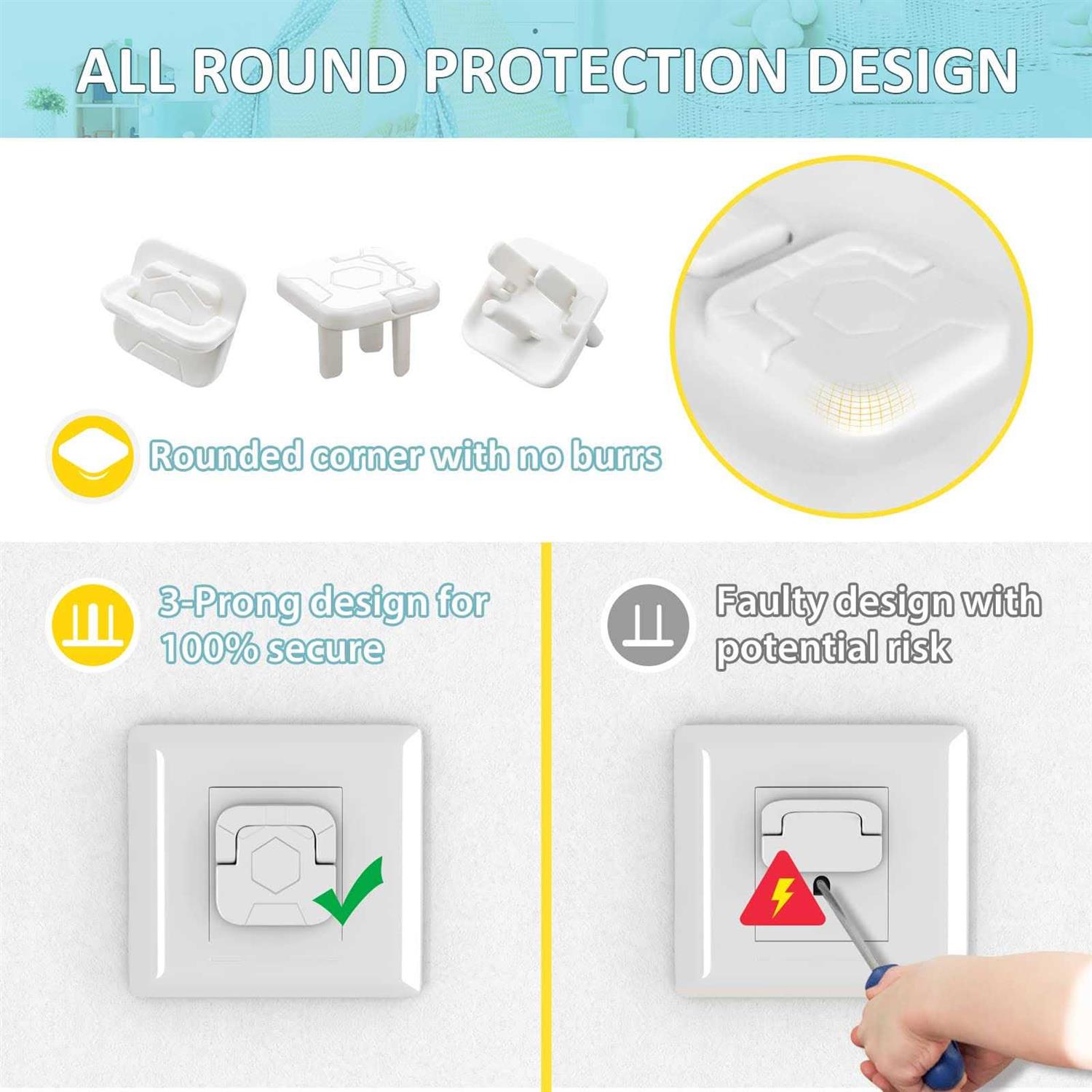 4our Kiddies Baby Proofing Outlet Covers Electric Outlet Pulg Covers for Baby Safety Socket Cover Protector Cap to Prevent Your Child from Power Shock - Image 3