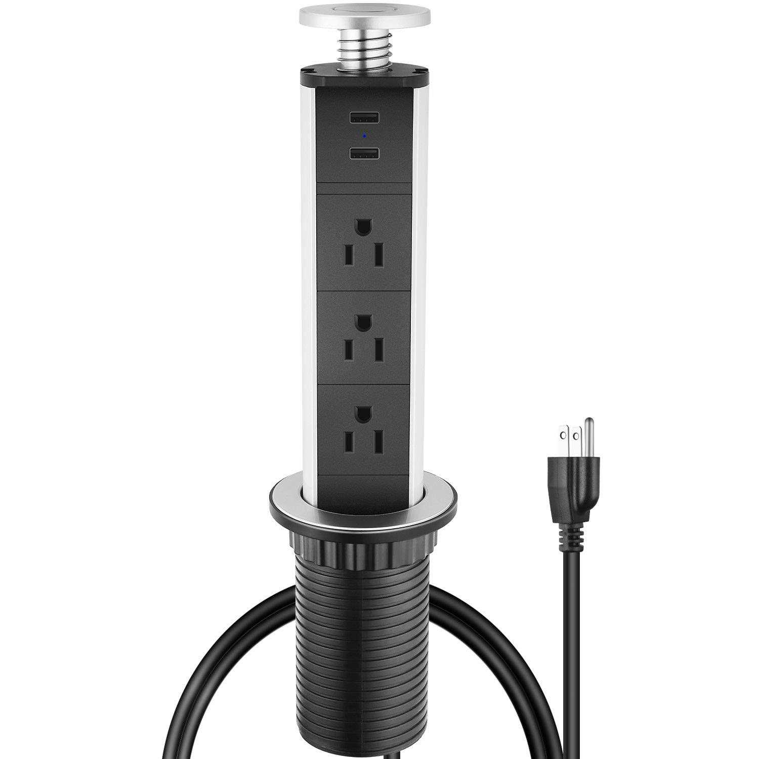 Jgstkcity Pop Up Outlet for Kitchen Countertop,2.5 Hole Size Grommet Power Pop Out Outlet with USB,Pulling Pop Up Socket for Home,Office Worktop