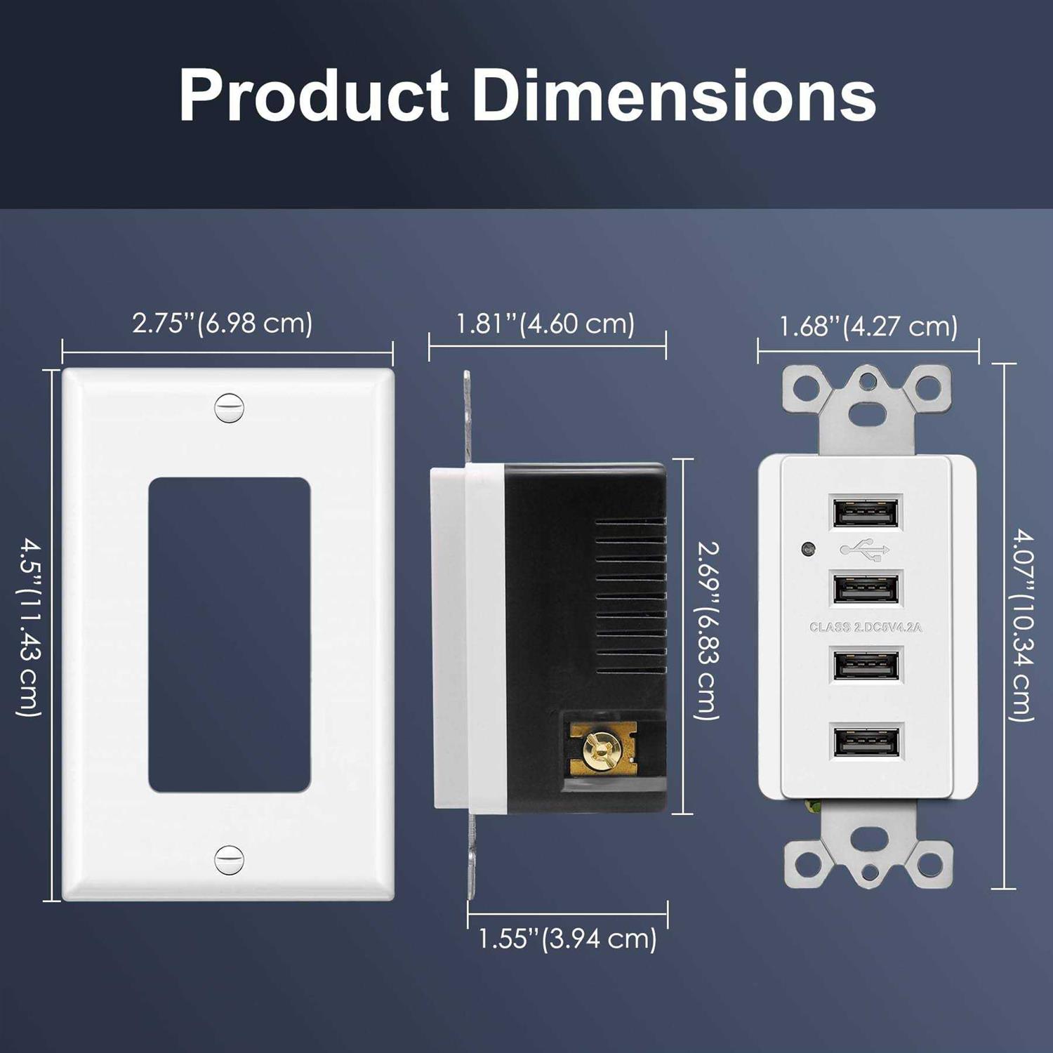 Bestten 4.2a/21w USB Receptacle Outlet with 4 High-Speed USB Charging Ports and LED Indicator - Image 4